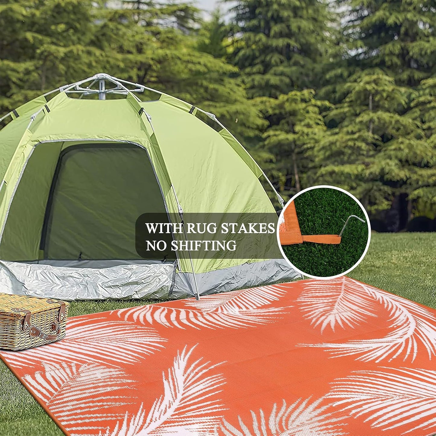 Pauwer Waterproof Outdoor Rug 8x10, Reversible Plastic Straw Patio Camping Rug, Indoor Outdoor RV Mat Carpet for Deck, Camper, Porch, Balcony, Backyard, Picnic, Leaf Orange