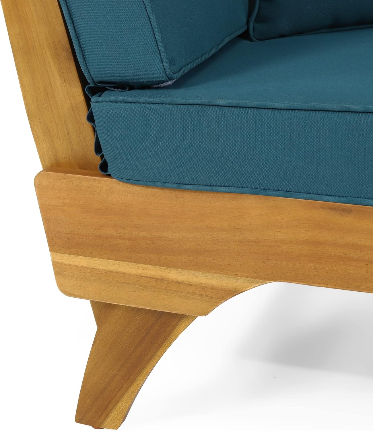 Outdoor Adjustable Patio Wooden Serene Daybed Sofa Chaise Lounge with Cushions for Small Places, Sleeper Chair with Armrest for Backyard, Poolside (Blue)