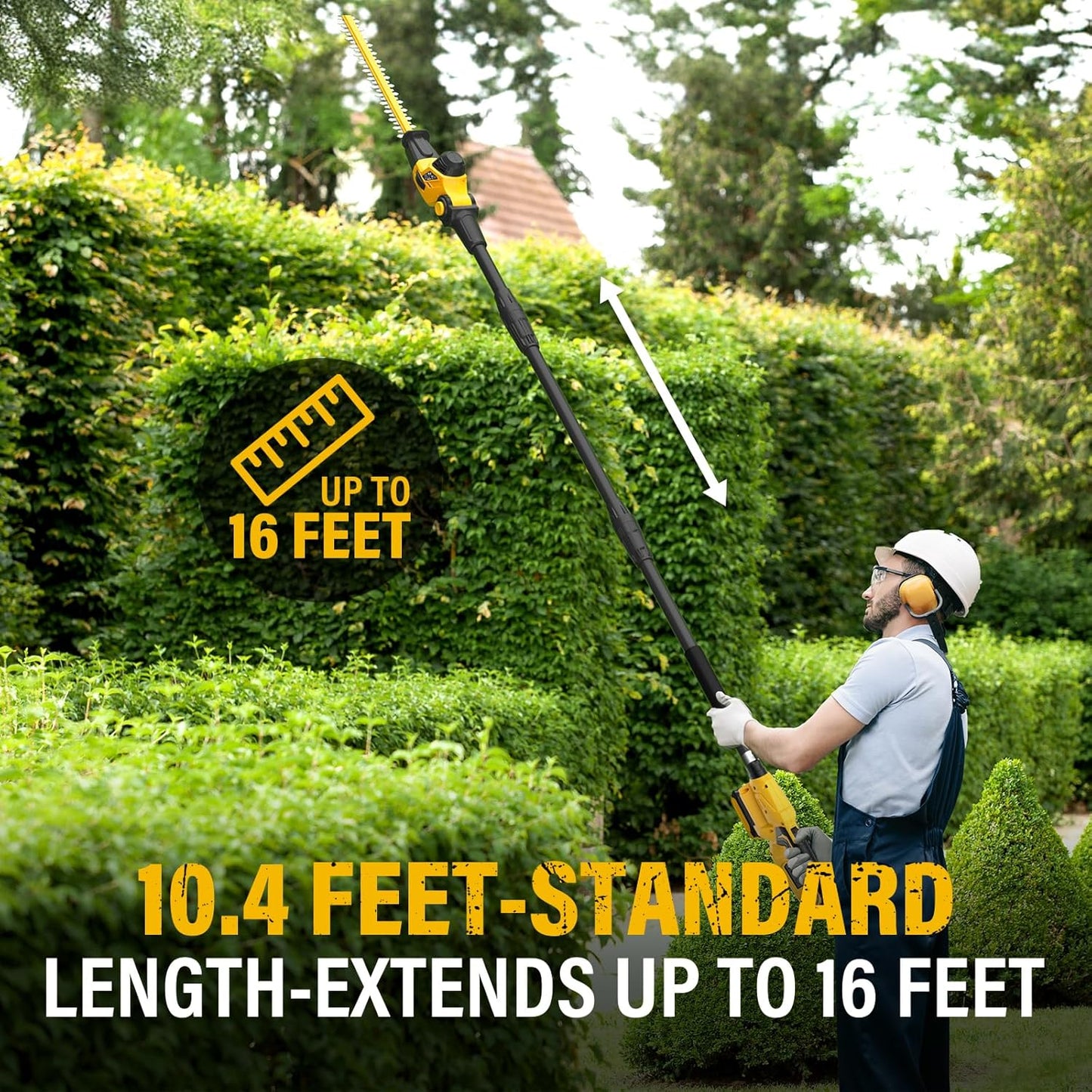 Pole Hedge Trimmer Cordless, 9-Feet Reach Power Hedge Trimmer with Extension Pole, MAX 20-inch, Multi-Angle, 2.0Ah Battery and Fast Charger Included (One Battery Pack)