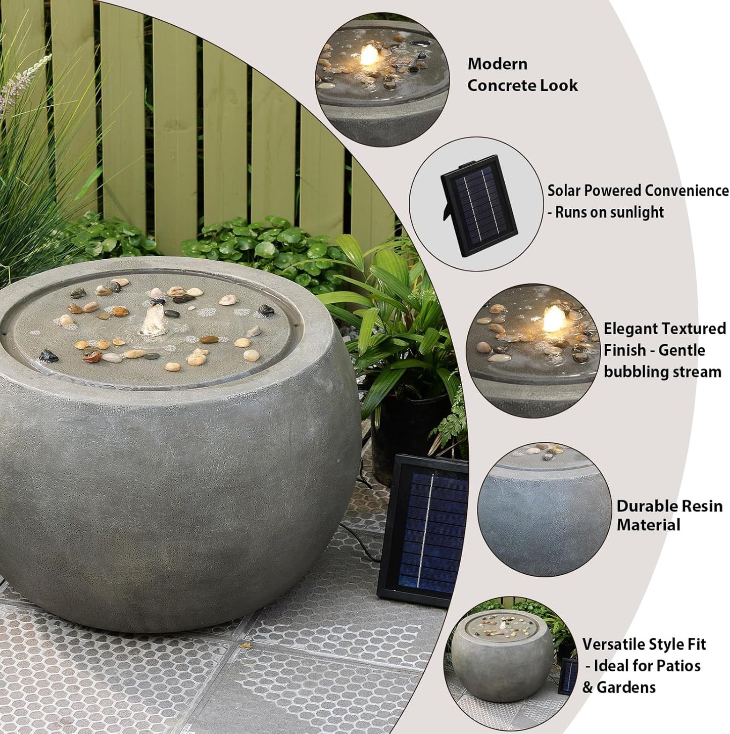 Solar Water Fountain Outdoor Garden Bubbler Large Water Feature Outdoor Fountains Solar Powered for Patio Deck Yard Home Decor Gray, 25 "L X 25" W X 17.5" H