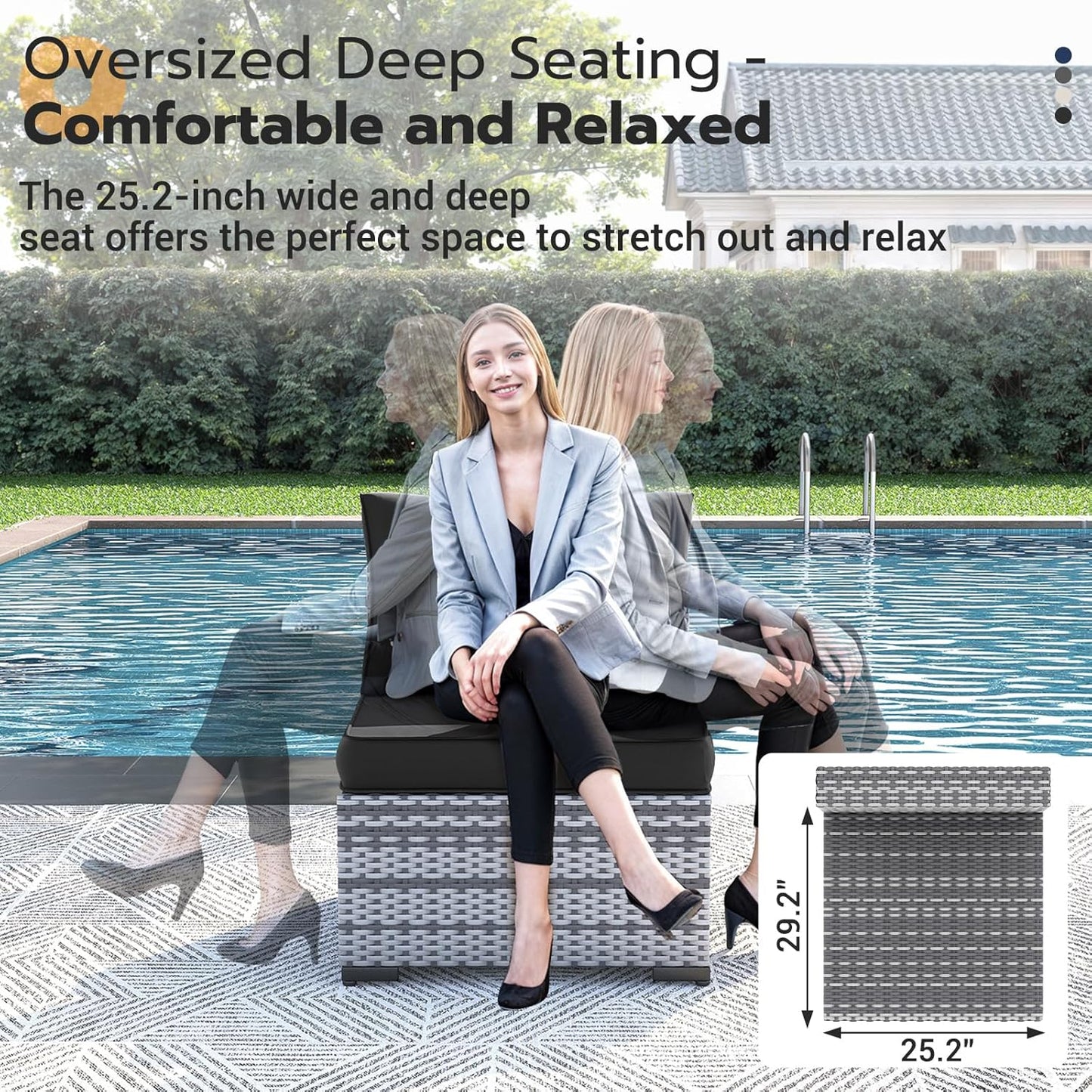 UDPATIO Patio Furniture Set, 7 Piece Outdoor Sectional Sofa,Modular Wicker Outdoor Furniture Conversation Sets with Waterproof Cover for Backyard Deck(Grey/Black)
