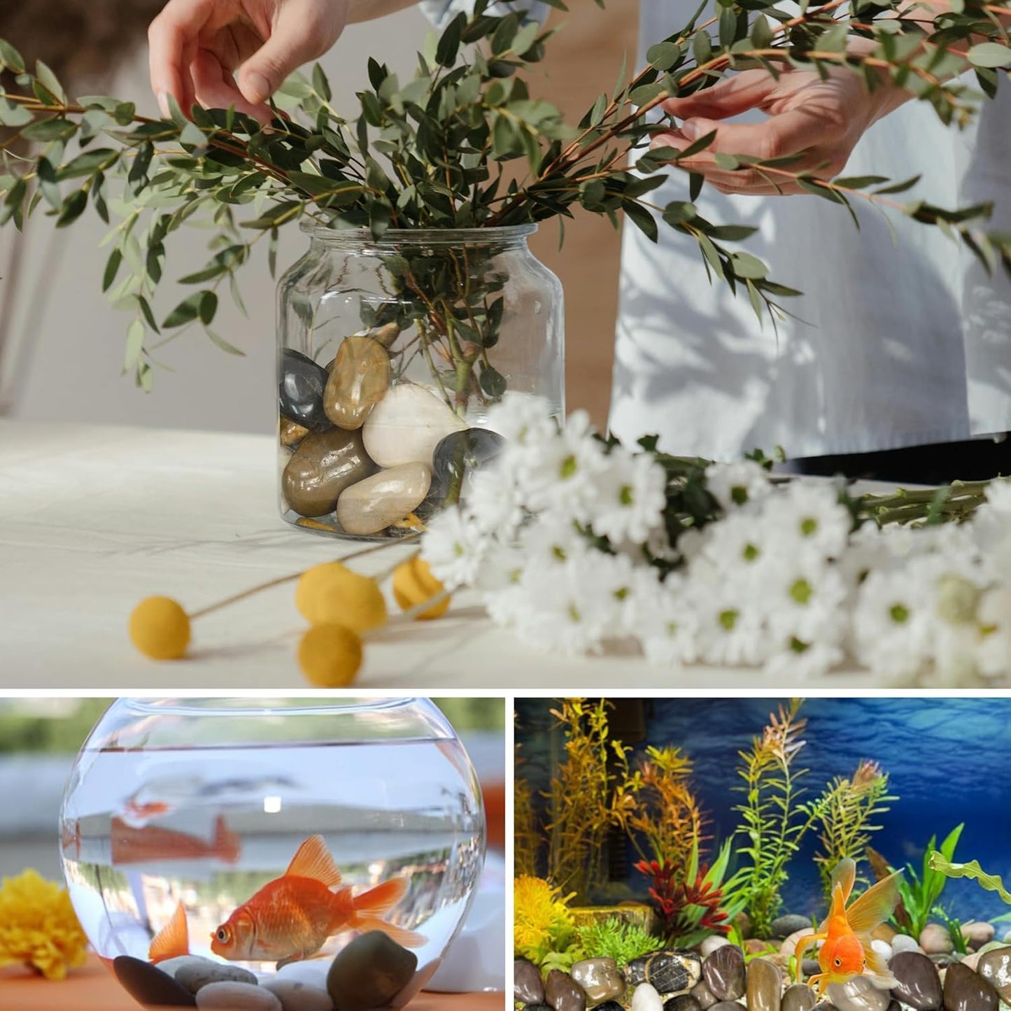 Large Pebbles for Landscaping 40lbs, 2-3 Inch River Rocks for Aquarium, High Polished Natural Decorative Stones for Vase Filler Fish Tank Gardening, Mixed Color