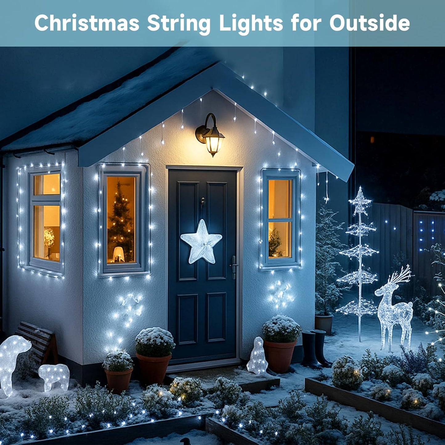 SANJICHA 2-Pack Each 72FT 200 LED Solar String Lights Outdoor, Waterproof Solar Fairy Lights Silver Wire 8 Lighting Modes Solar Twinkle Lights for Tree Garden Party Xmas Wedding Decor (Cool White)