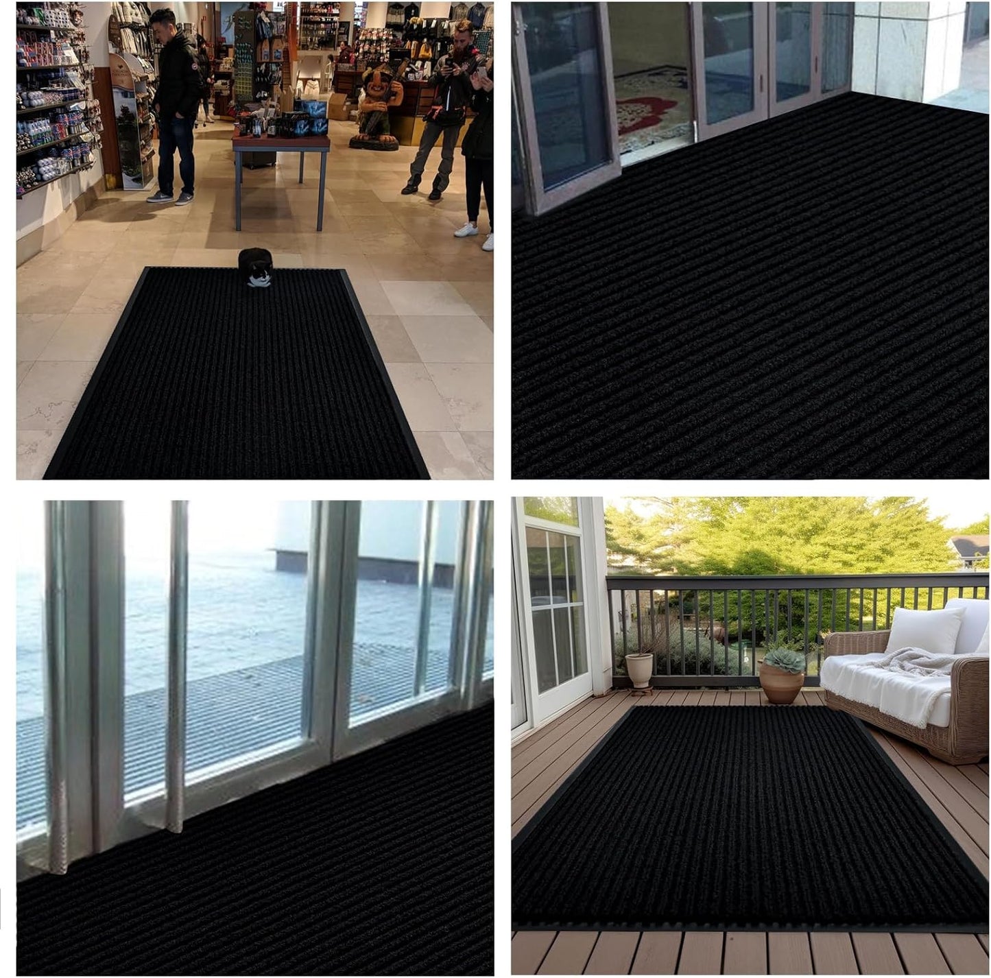 fani Heavy Duty Large Outdoor Indoor Entrance Black Doormat Waterproof Low Profile Entrance Rug Front Door Mat Patio Anti-Skid Rubber Back, 48x120 inch (Jet Black)