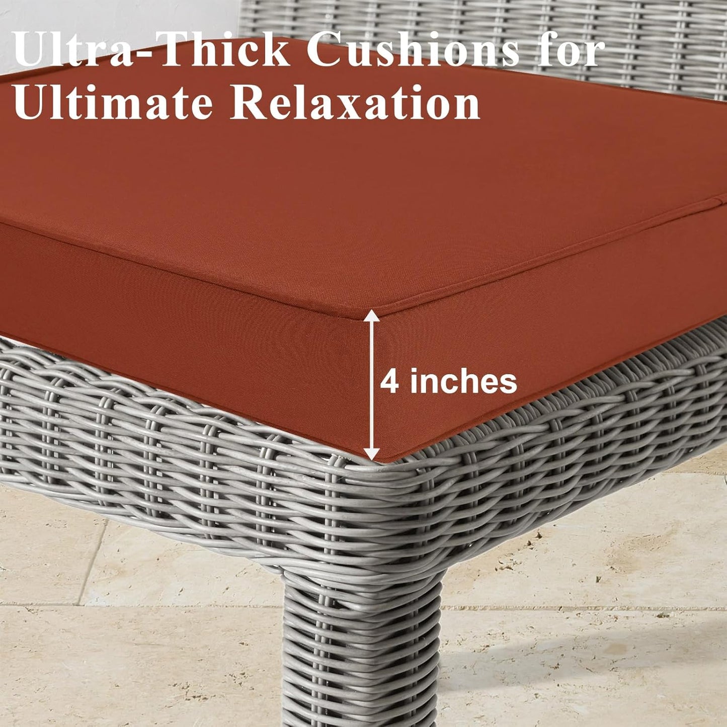 Outdoor Chair Cushions Set of 2 for Patio Furniture 19x19x4 Inch Waterproof Patio Chair Cushion 3 Year Color Fastness Square Elastic Foam Garden Sofa Couch Pads with Ties and Handle,Spice