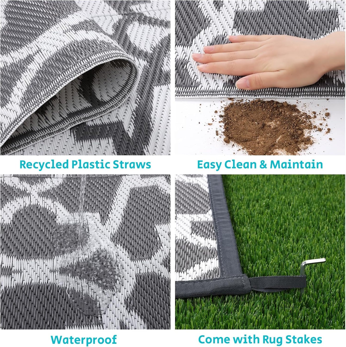 HEBE Outdoor Rug Waterproof 5x8, Plastic Straw Rug Camping Rug, Reversible Outdoor Patio Rugs RV Mat Clearance, Indoor Outside Floor Carpet for Porch,Deck,Camper,Balcony,Backyard