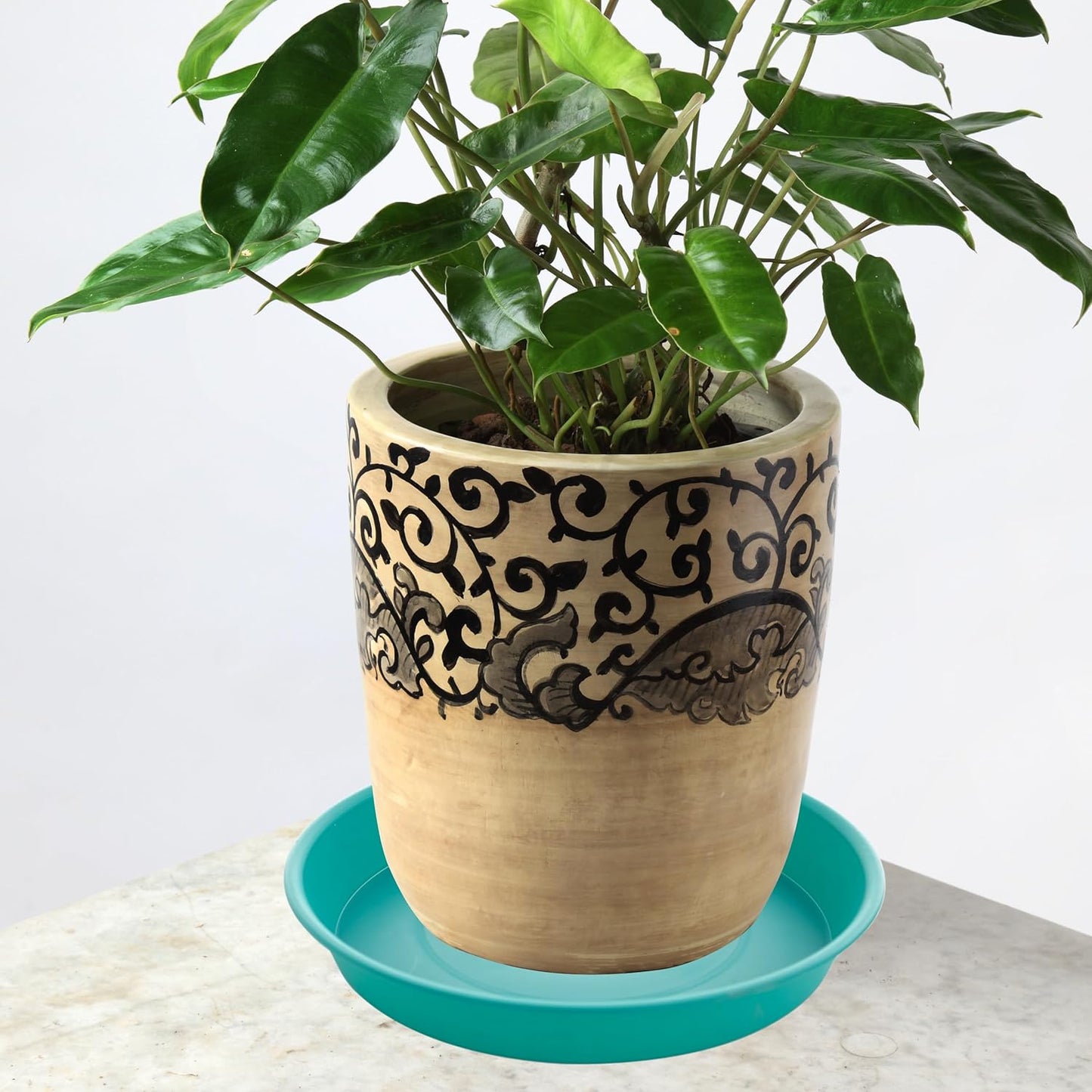 2 Pack of 14 inch Plant Saucers Bird Bath Bow Round, Plastic Plant Saucer Tray for Pots, White Planters for Indoor Plants, Plant Trays for Planter 12-15" (14", Teal)