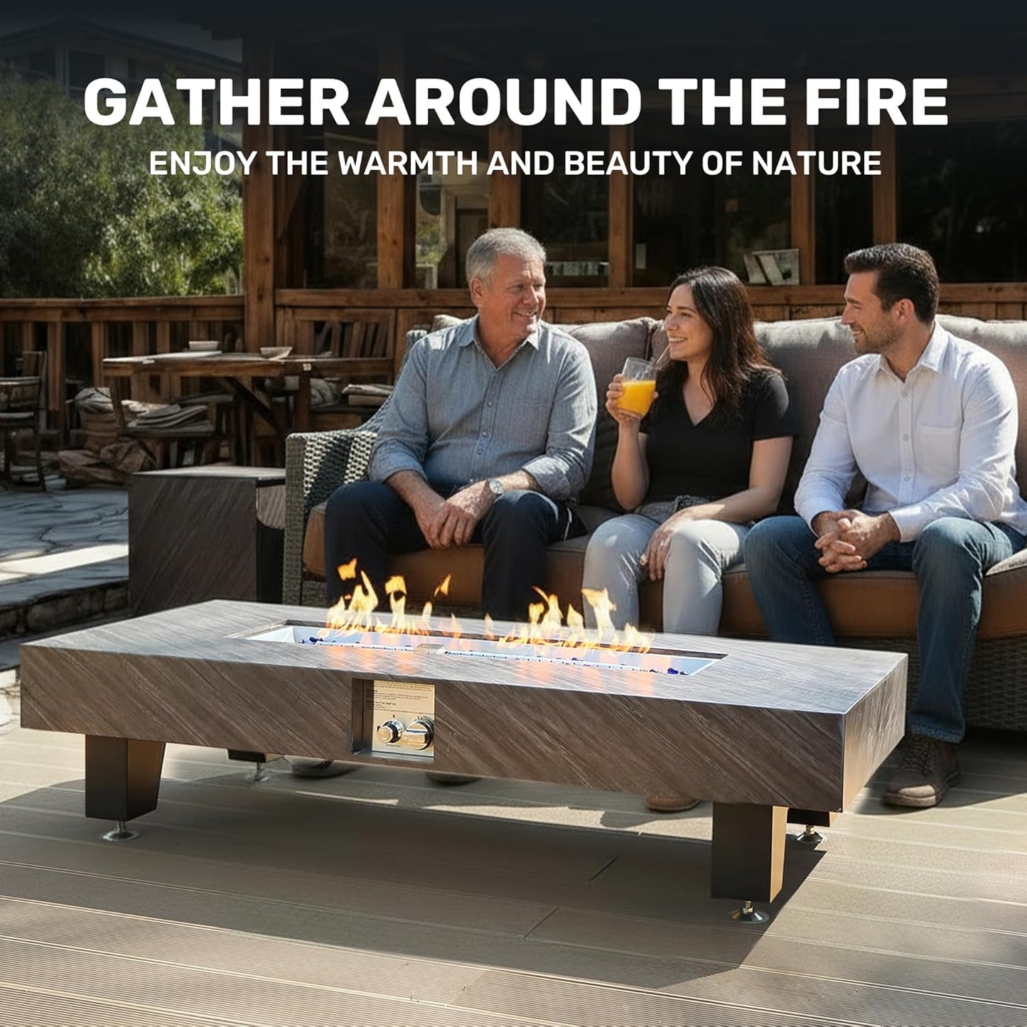 54”Propane Fire Pit,Outdoor Gas Fire Pit Table with Rain Cover,Rectangular Heater for Patio, Backyard, Deck,50,000BTU Outdoor Modern Patio Fire Pit.
