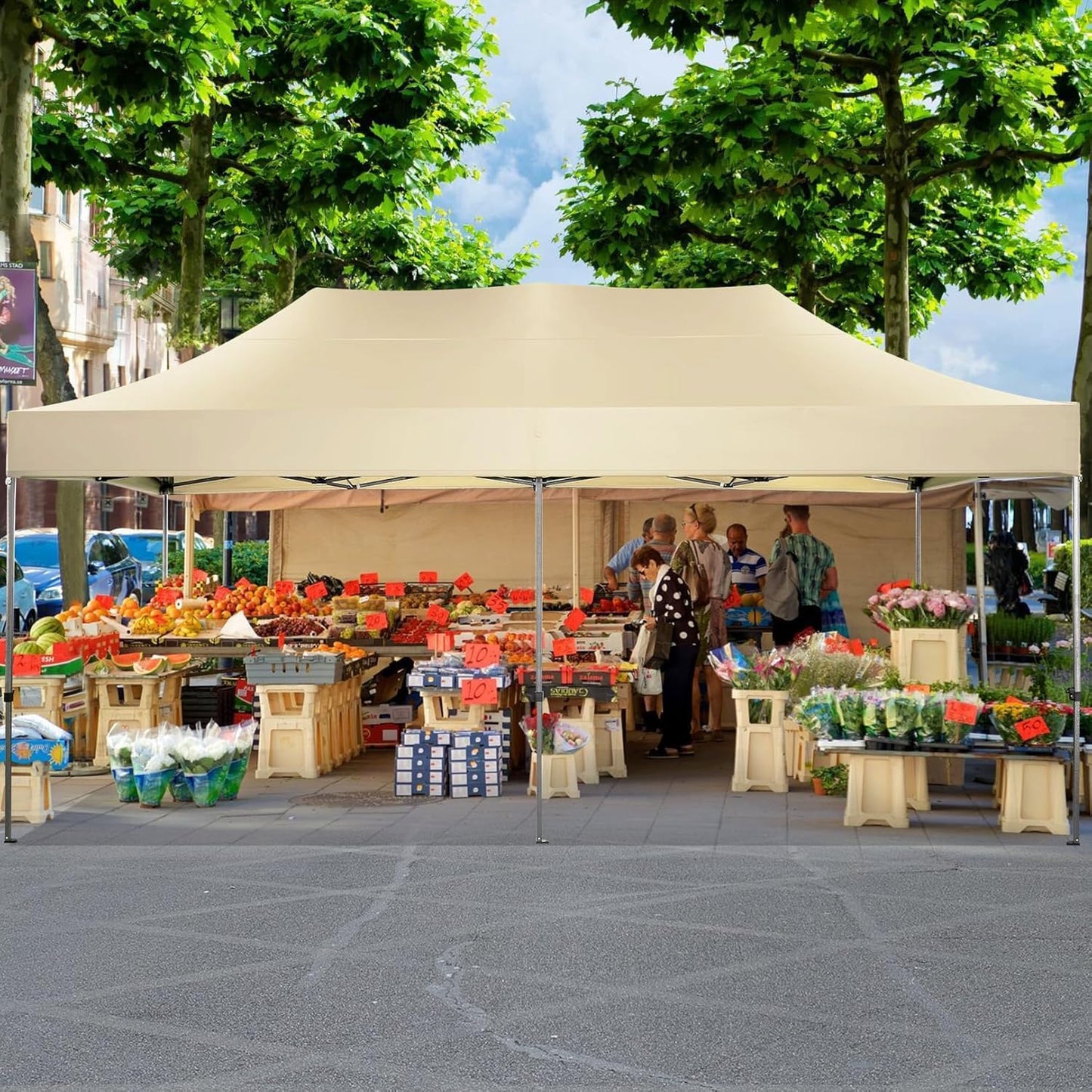 COBIZI 10x20 Pop up Canopy Tent Heavy Duty with 6 Sidewalls, Easy Set-up Commercial Outdoor Party Tent, 100% Waterproof Wedding Canopy Gazebo, 3 Height Adjustable with Wheeled Bag,Khaki