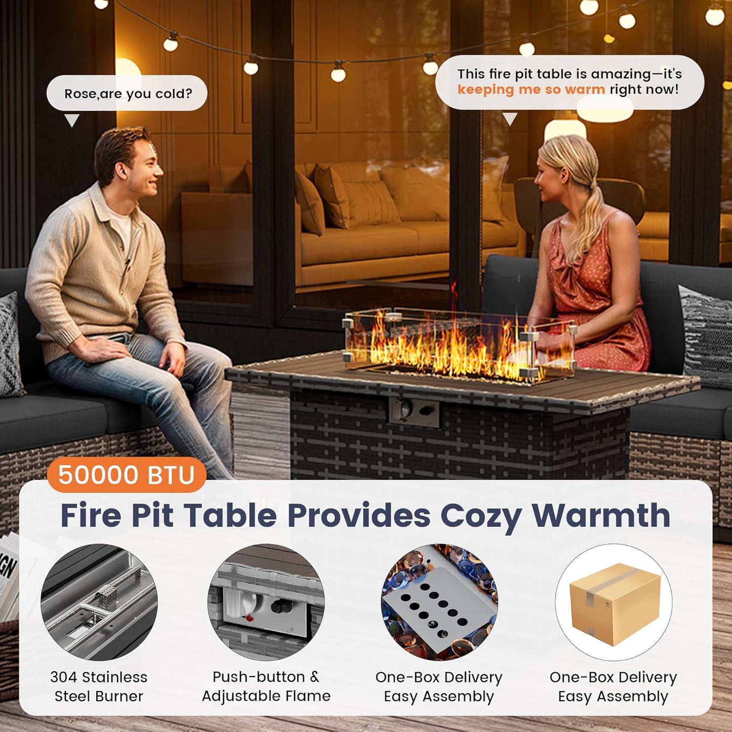 UDPATIO Patio Furniture Set with Fire Pit Table, 8 Inch Armrest Outdoor Sectional Sofa, 7 Piece Wicker Outdoor Furniture Conversation Sets with Waterproof Cover for Backyard Deck(Grey/Black)