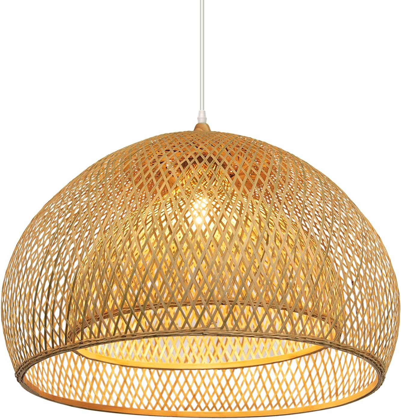 Arturesthome 23.6" Weaving Bamboo Pendant Light for Kitchen Island, Wicker Chandelier, Handmade Woven Hanging Ceiling Light Lampshade for Living Room Bedroom