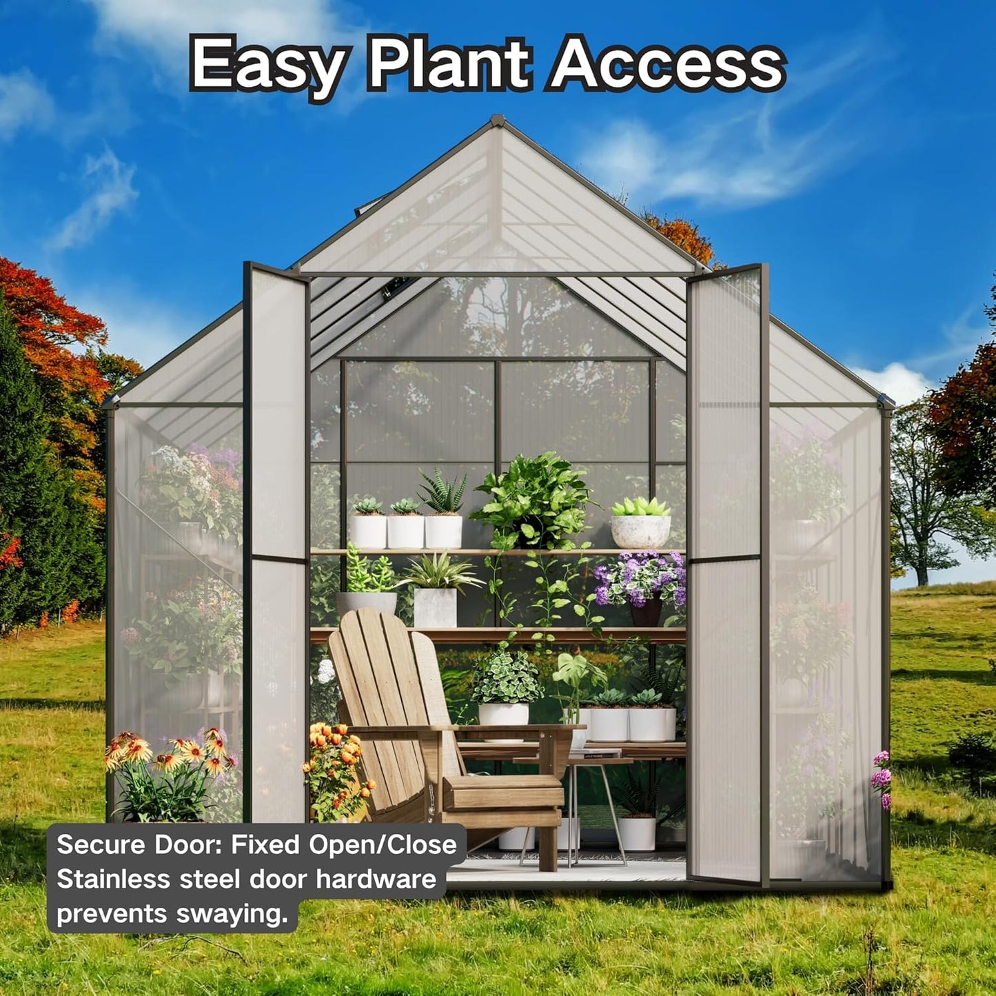 Kingdura 8x12ft Walk-in Greenhouse for Outdoors, Large Polycarbonate Greenhouses with Heavy Duty Aluminum Frame, Adjustable Roof Vent, Lockable Door, UV Protection for Outside Garden Backyard