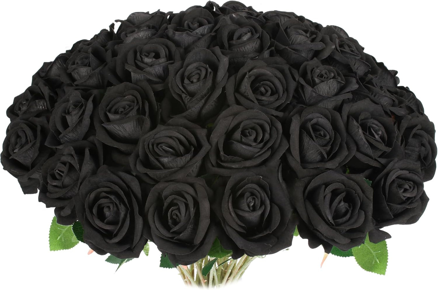 30 PCS Fake Black Roses, Artificial Flowers Bulk Halloween Decorations Realistic Silk Faux Roses with Stems for Gothic Wedding Party Decor, Bridal Bouquets DIY Floral Arrangement Home Decor
