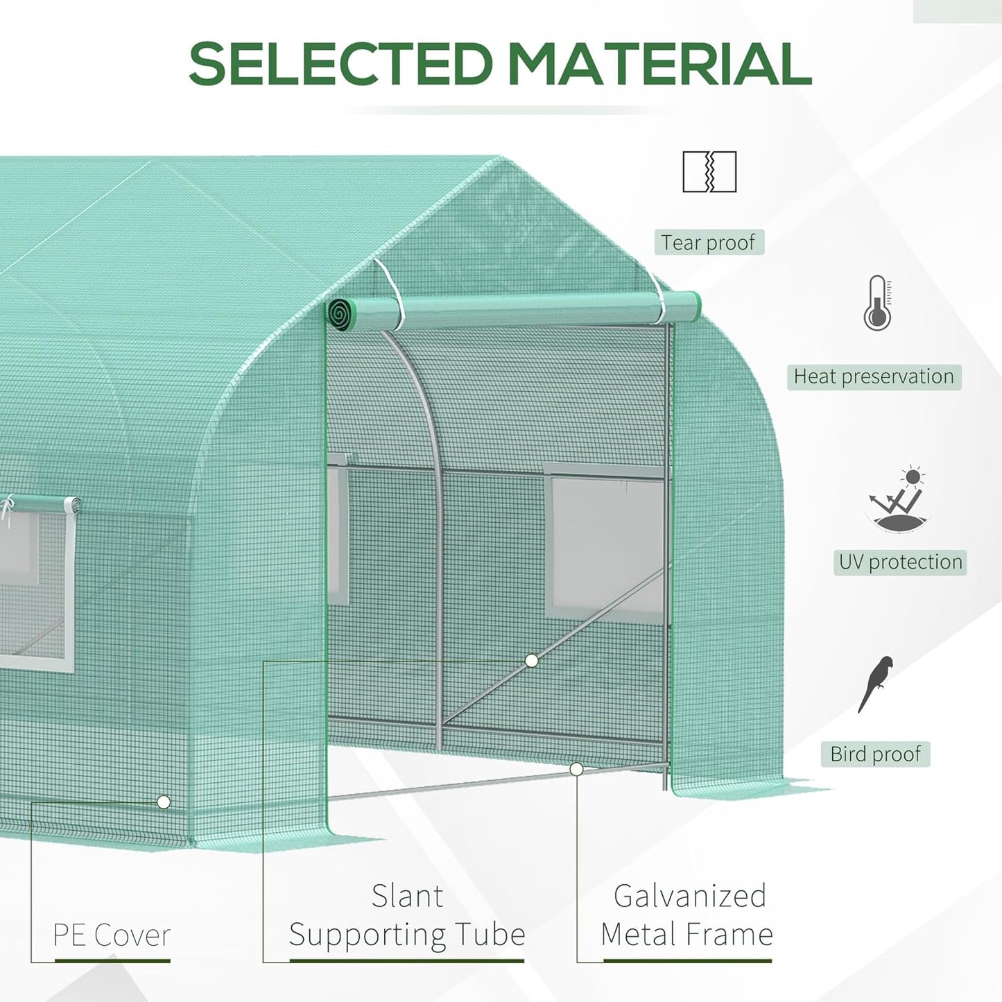 Outsunny 20' x 10' x 7' Outdoor Walk-in Greenhouse, Tunnel Green House with Roll-up Windows, Zippered Door, PE Cover, Heavy Duty Steel Frame, Green