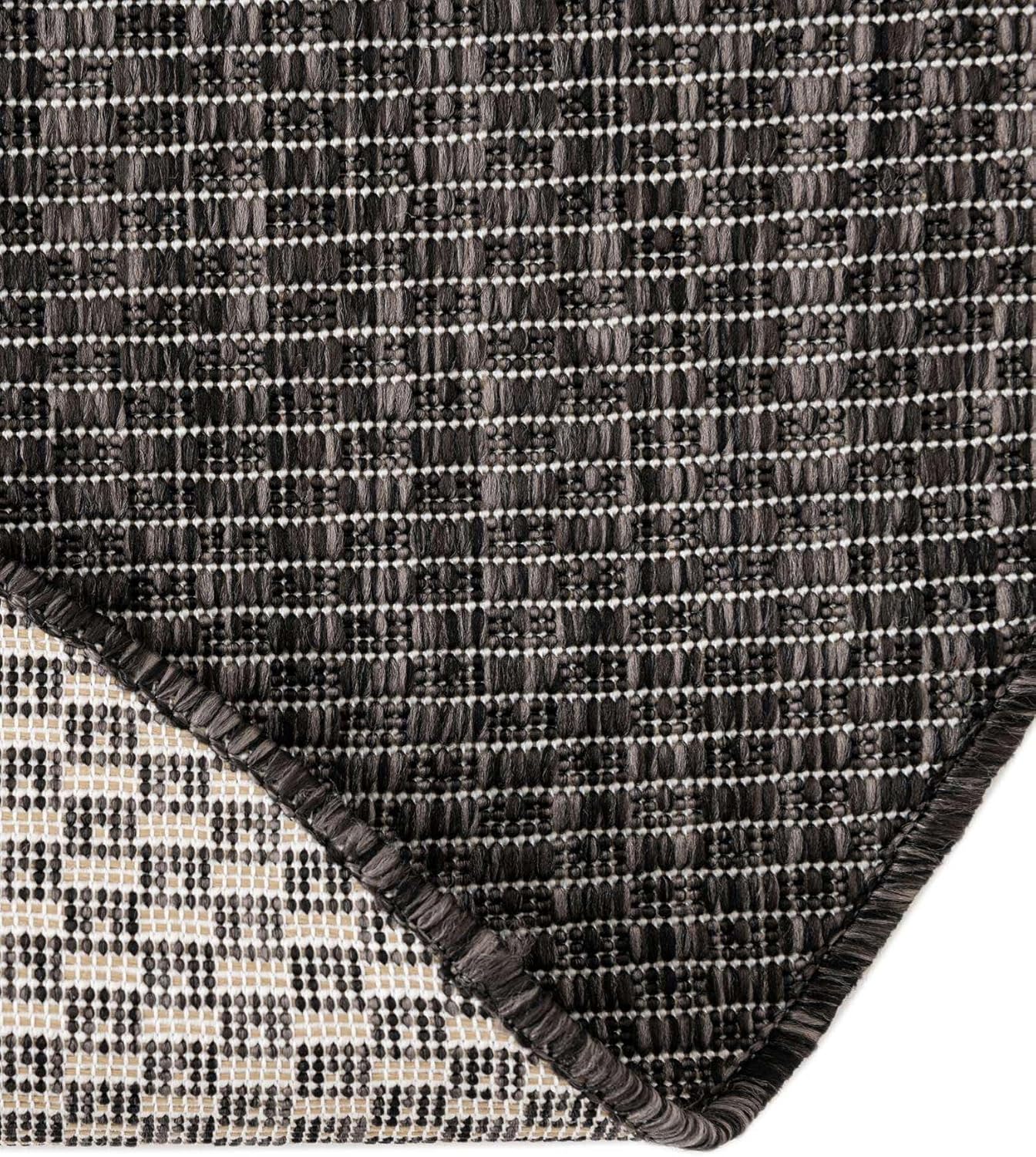 Unique Loom Collection Casual Transitional Solid Heathered Indoor/Outdoor Flatweave Area Rug (13' Round, Black/Ivory)