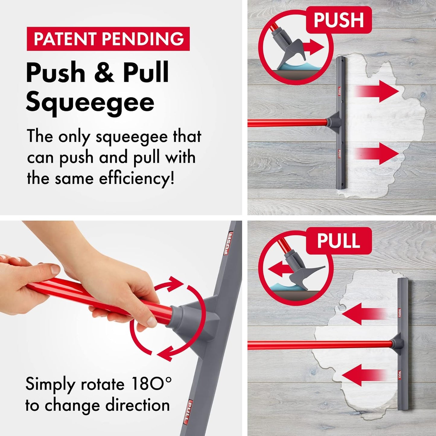 Tyroler Floor Squeegee for Concrete Floor, 17" Heavy Duty Squeegee for Floor, Squeegee Broom for Floor with 55" 4 Part Handle Perfect for Tiles, Marble, Garage, Deck, Patio, Bathroom, Shower, Window