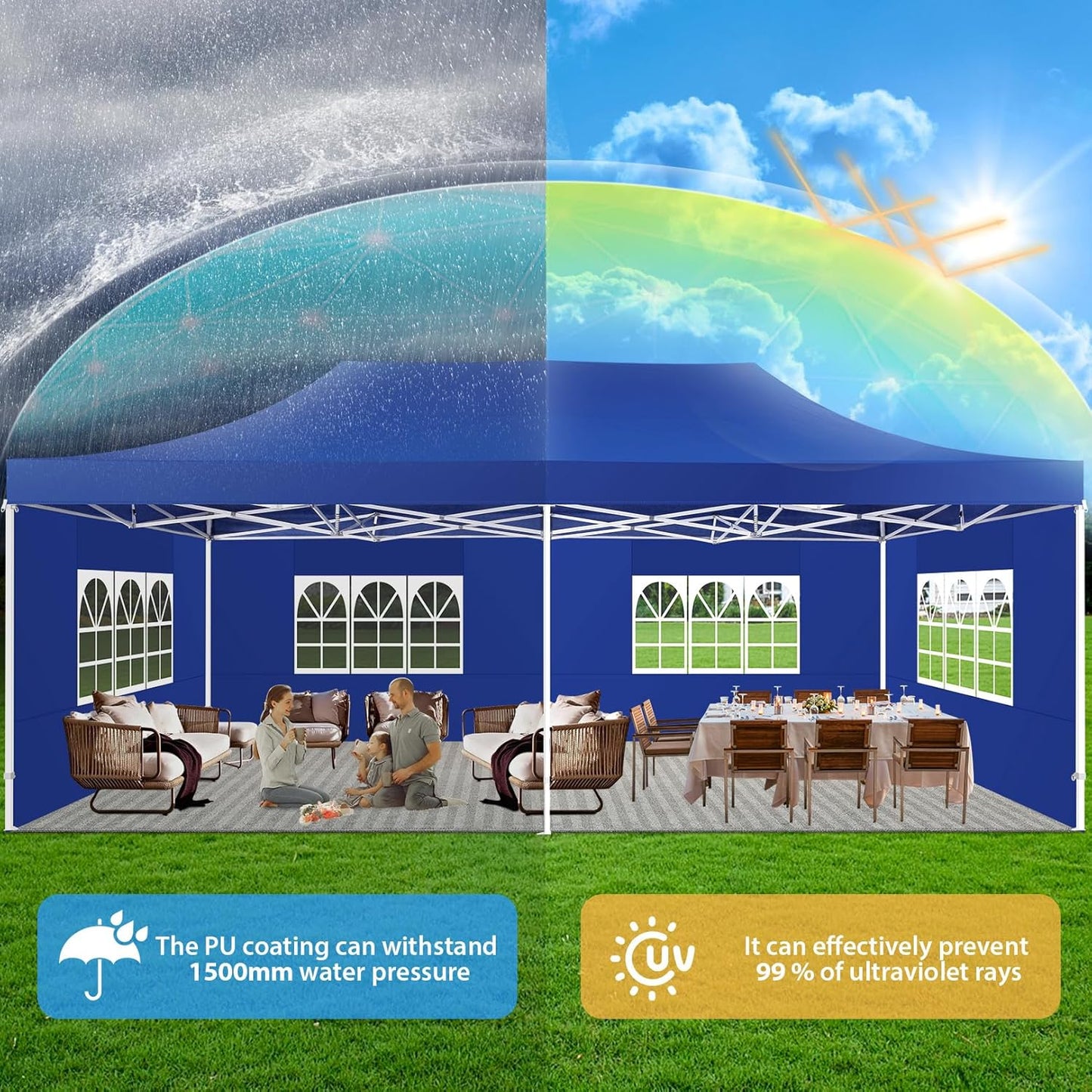 COBIZI 13x26 Pop up Heavy Duty Canopy Tent with 6 Sidewalls, Upgrade Comercial Large Space Stability, 550D Oxford Fabric Waterproof PU-Coated, Outdoor Tents for Party, Market, Wedding, Patio