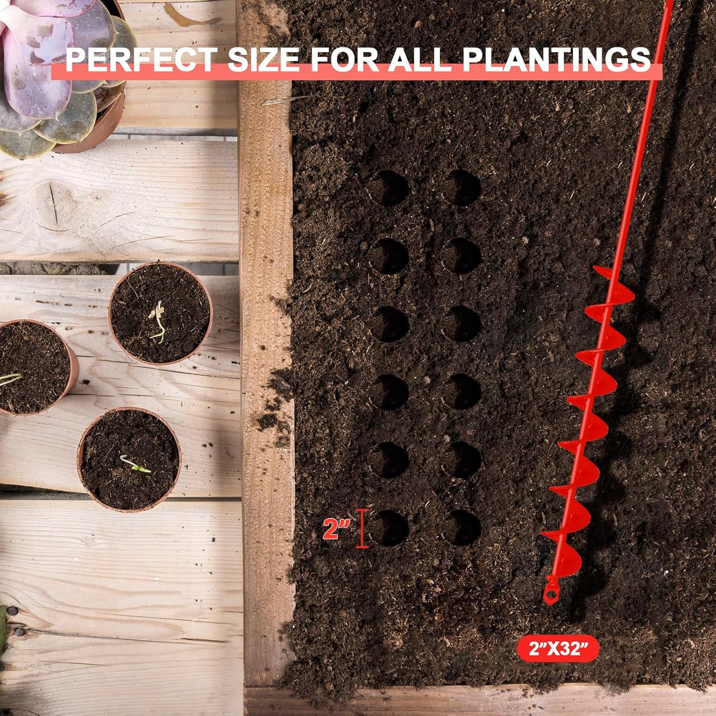 SYITCUN Auger Drill Bit for Planting - 2" X 32" Upgraded Heavy-Duty Garden Auger Spiral Drill Bit - Bulb Planter Tool & Auger Post Hole Digger - 3/8" Hex Drive Drill