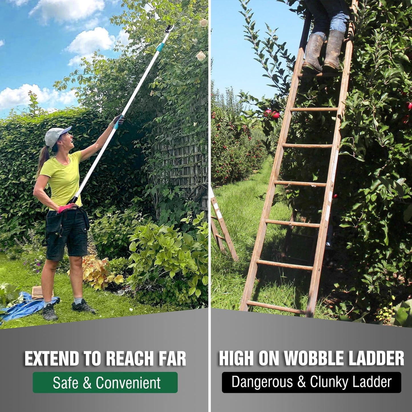 JARDINEER Lightweight Tree Pruner Extendable, 6-10ft Tree Trimmers Long Handle Pruner, Ergonomic Grip Long Reach Pole Pruning Shear and Stable Fruit Picker Pole