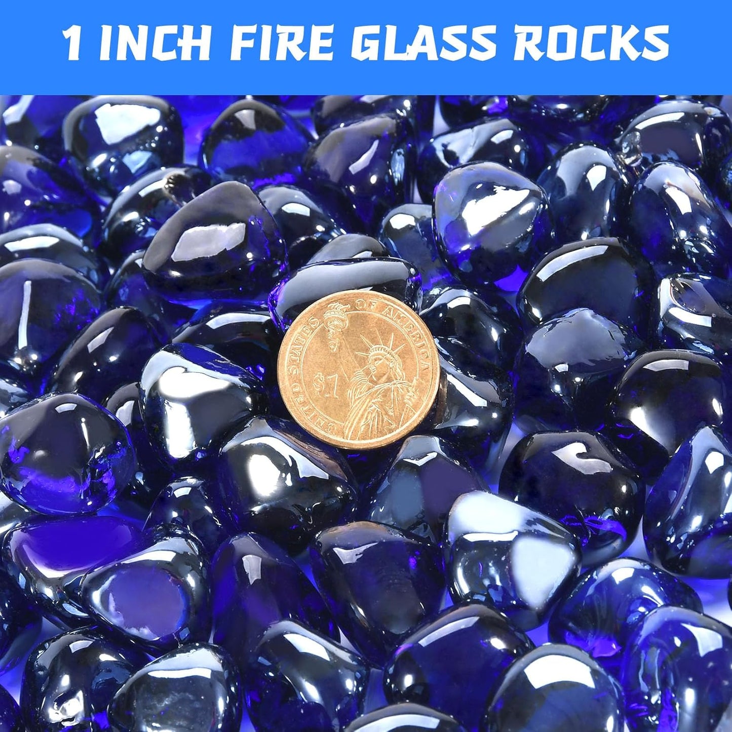 Fire Glass, Cobalt Blue Fire Stone for Propane Firepit, Fireplace and Outdoor Decorative. High Luster Diamonds 1 Inch Glass Beads, 10LB