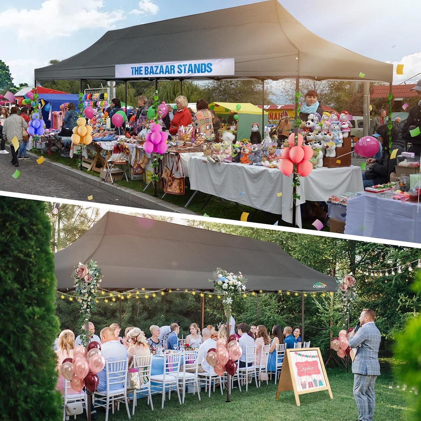 COBIZI 10x30 Pop Up Canopy Tent Heavy Duty with 8 Removable Sidewalls, Commercial Portable Tents for Parties Ez Up Canopy All-Weather Windproof & Waterproof and UPF 80+ Wedding Tent Sun Shelter