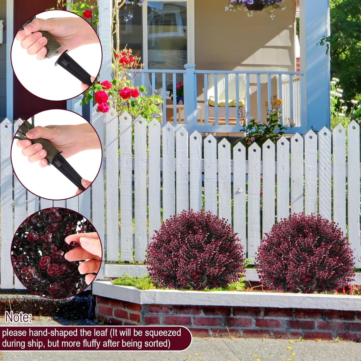 Yunlly 4 Pcs 18 Inch Artificial Boxwood Ball Topiary Tree Fake Outdoor Plants Bush, UV Resistance Faux Shrub with Spike Realistic Greenery Potted for Indoor Garden Yard Porch Patio Decor (Dark Purple)