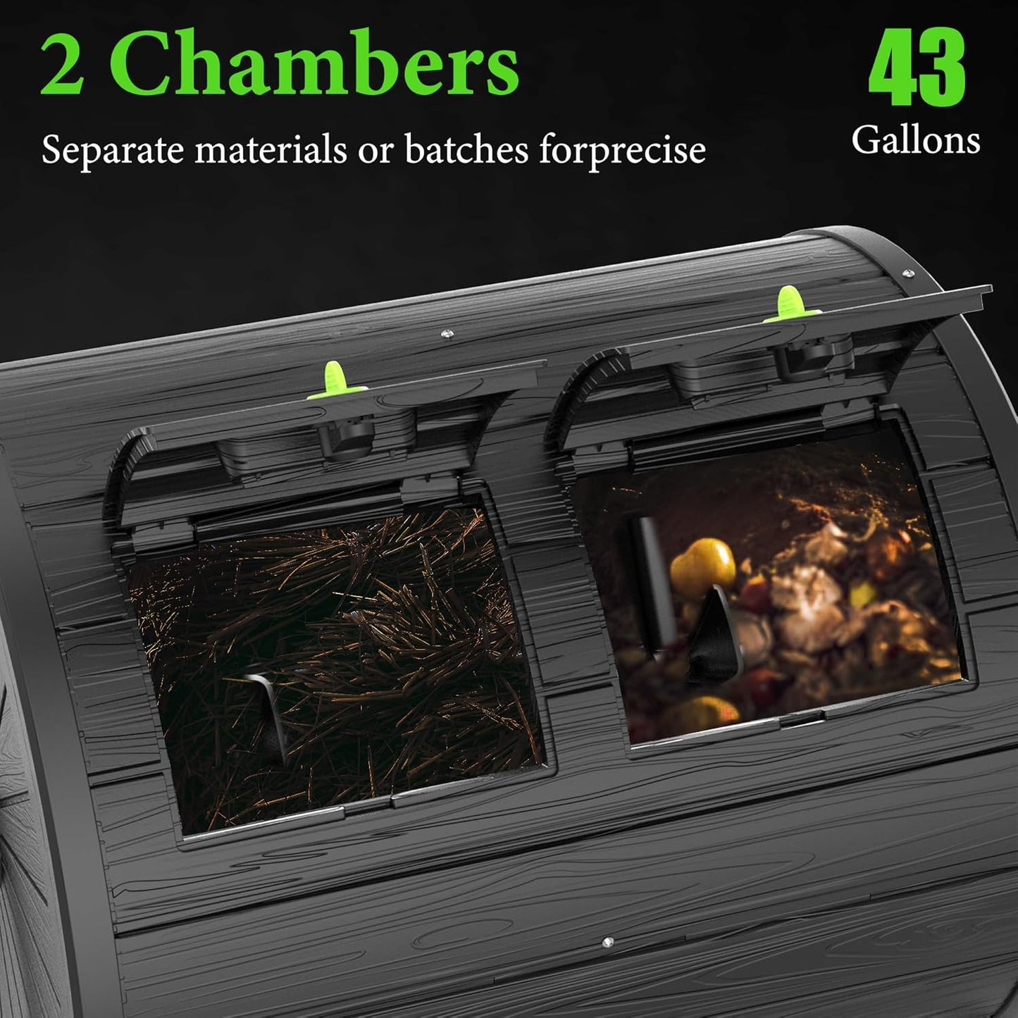 Dual Chamber Tumbling Composter 43 Gallon Large Outdoor Tumbling Composter Efficient Batch Composting Easy Turn Design (Black)