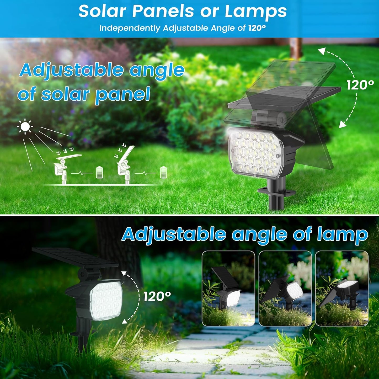 VOLISUN Solar Spotlight Outdoor, IP67 Waterproof Solar Landscape Spot Lights，Uplights for Yard Garden Pathway - 2 Pack (Cool White) 27 LED 3 Lighting Modes