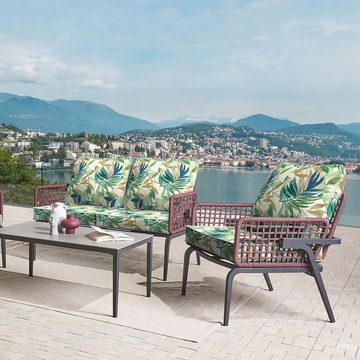 LVTXIII Outdoor Deep Seat Cushion Patio Seat and Back Cushion Set Seasonal Chair Cushion for Dining Arm Chairs, Wicker Chairs and Garden Furniture Decoration, 24"x24"x4", Lush Leaf Green