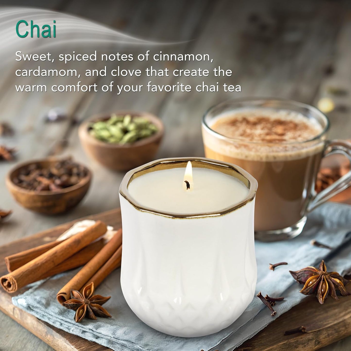 The Growing Candle, Chai Scented, 9oz Ceramic Pot, Aromatherapy Candles for Home, 100% Soy, Astrid
