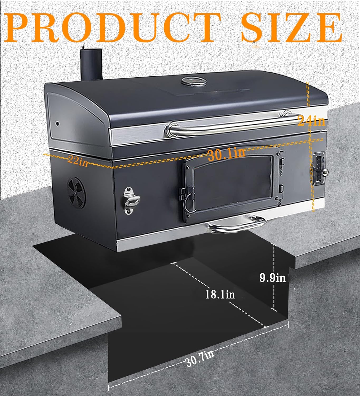 Built In Grill, 29-Inch Oversize Cooking Area Charcoal Grill, Electric rotating grill fork and Height-adjustable Charcoal Trays Outdoor Kitchen,Perfect for Outdoor Patio (Charcoal barbecue grill kit)