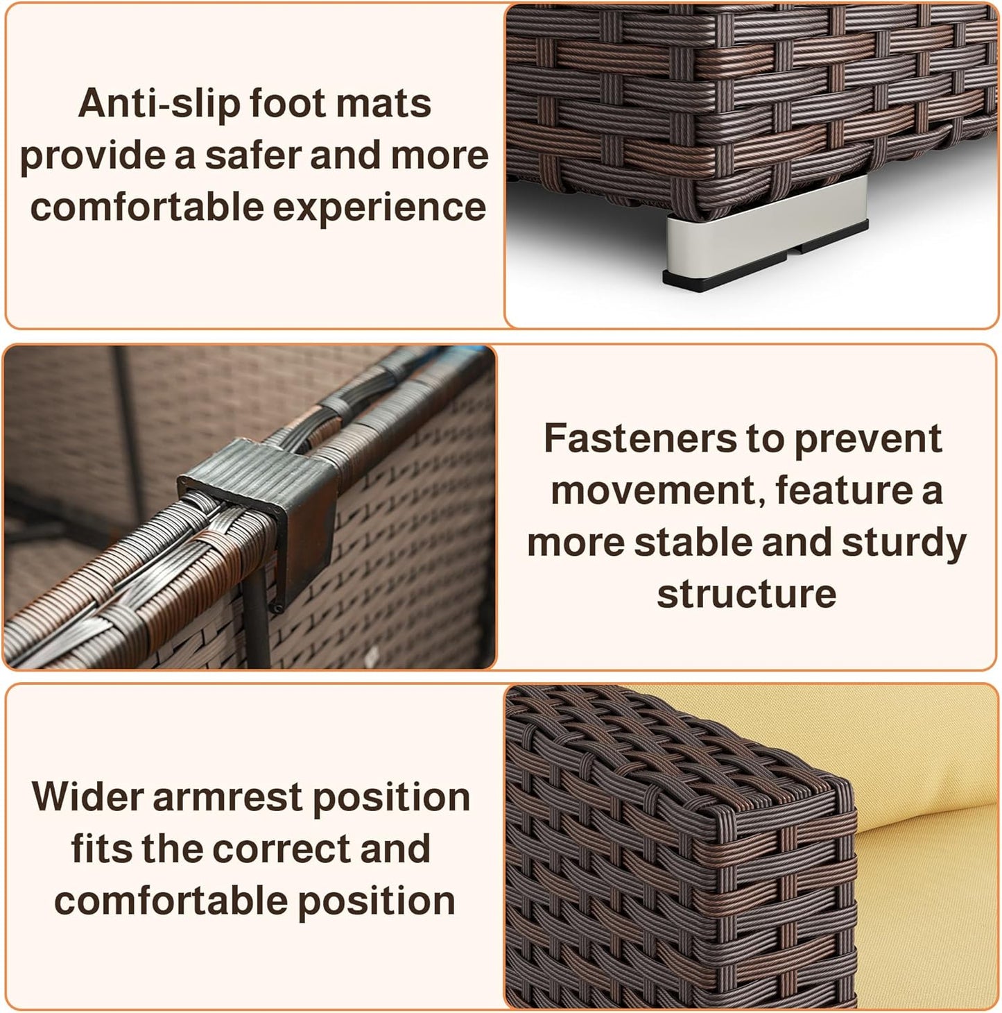 Ahomly 7-Piece Patio Furniture Set, Outdoor Sectional Couch with Water-Resistant Cushions & Coffee Table, PE Rattan Outdoor Patio Sofa Set for Backyard, Deck, Garden, or Porch, Beige