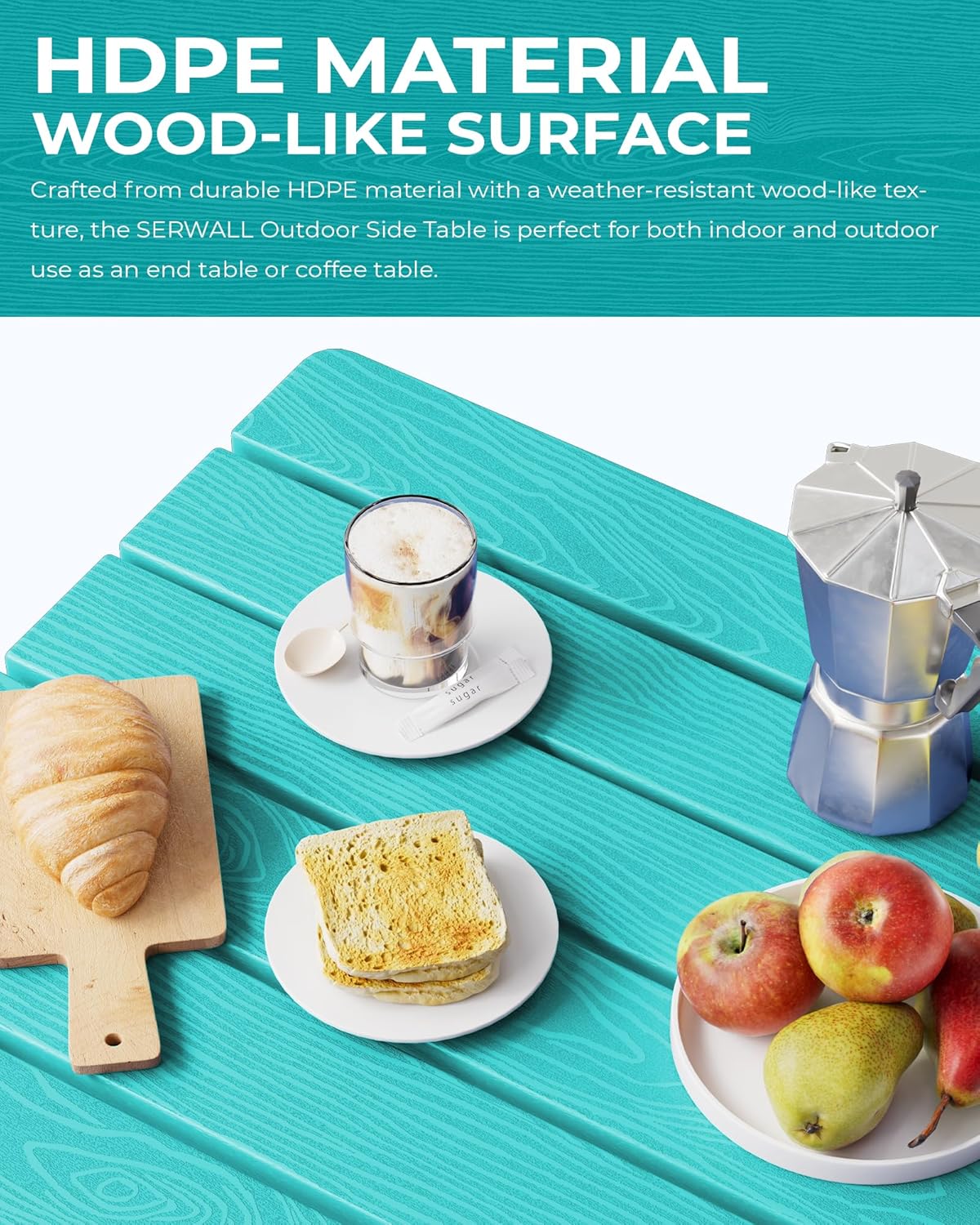 SERWALL Adirondack Side Table, No Assembly Outdoor End Table, HDPE Small Folding Table for Backyard Pool Porch, Aruba