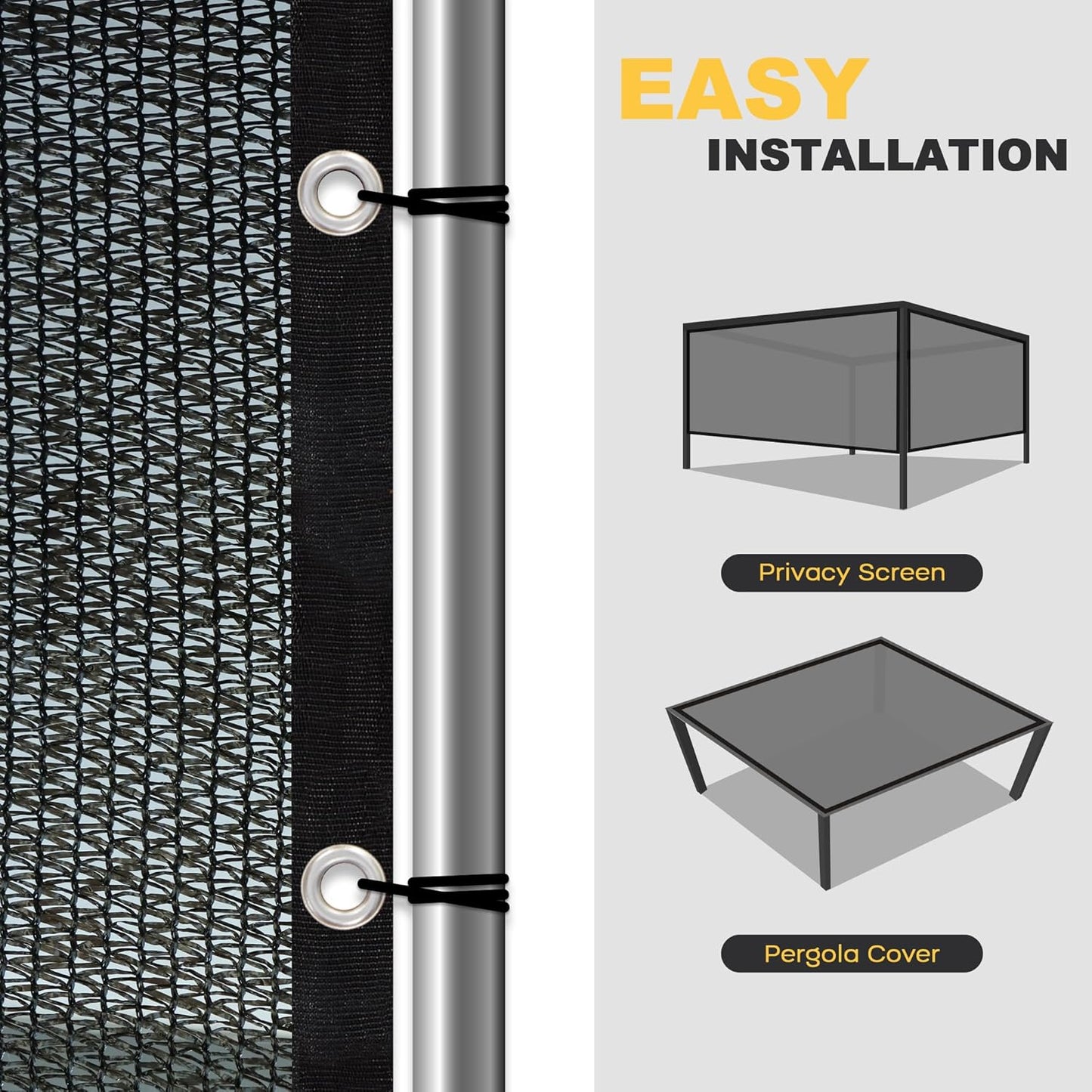 VICLLAX 50% Shade Cloth, 6x11FT Durable Black Mesh Trap with Every 3 FT Grommet, Sun Shade Fabric Netting for for Plants Cover, Greenhouse, Chicken Coop, Barn Kennel, Garden Patio