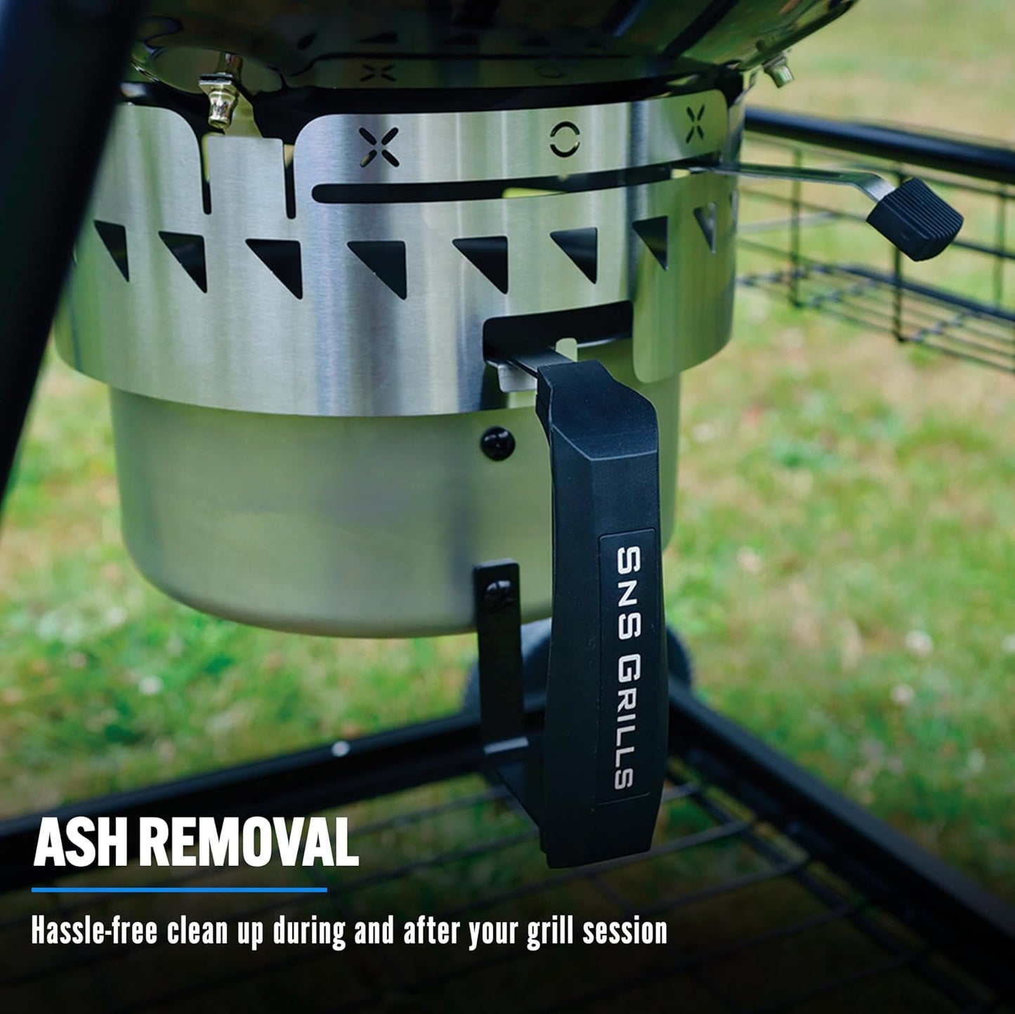 SnS Grills MasterKettle Charcoal Grill and Smoker with Patented Slow ‘N Sear Deluxe Insert, EasySpin Grate for Two-Zone Cooking and Integrated Table, Low ‘N Slow Smoking and BBQing - Black 22-Inch