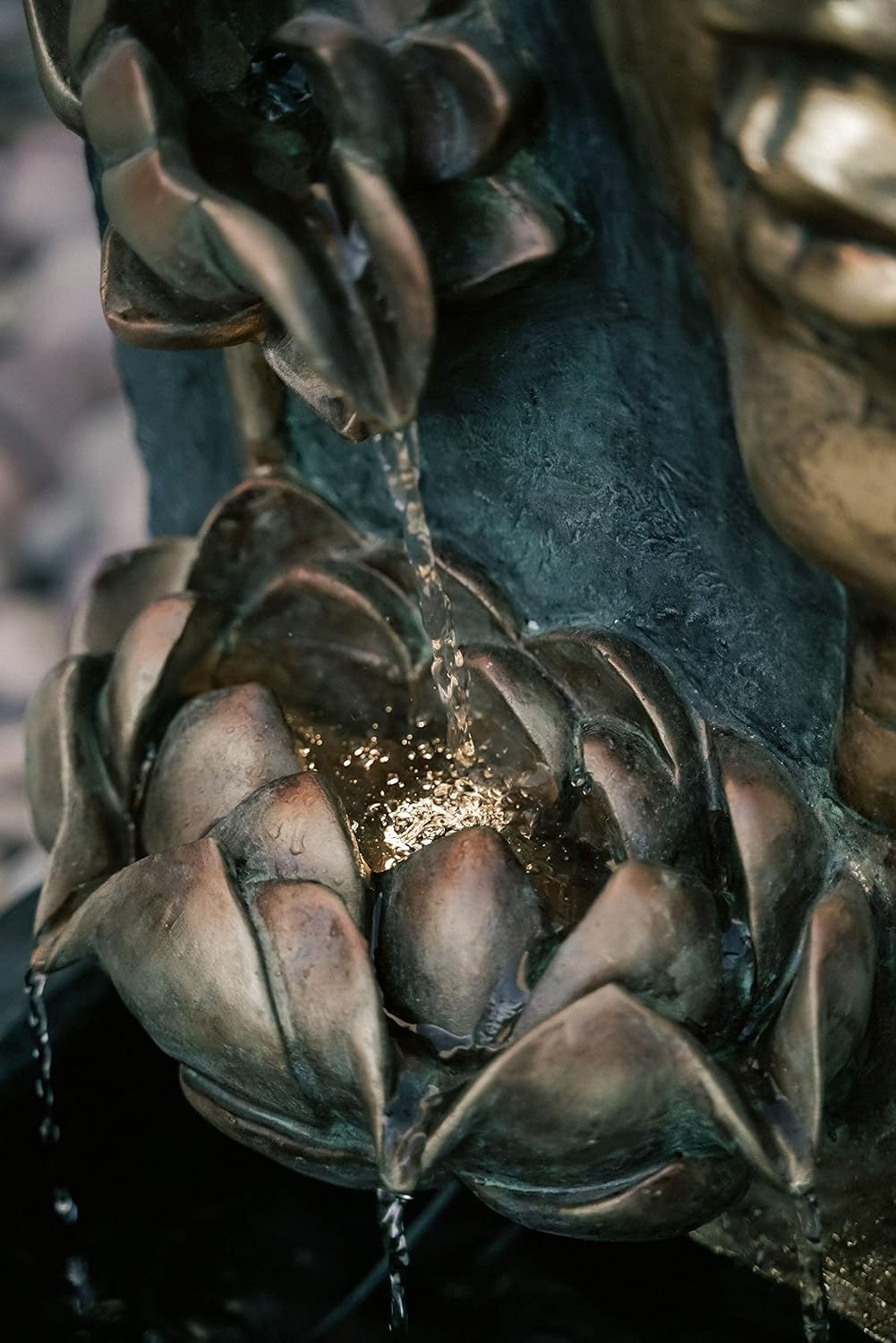 XBrand 30" H Zen Buddha Face Water Fountain w/LED Light & Pump, Indoor/Outdoor Freestanding, Relaxing Zen Décor, Bronze and Natural Grey Polyresin Fountain for Home Patio Garden Backyard