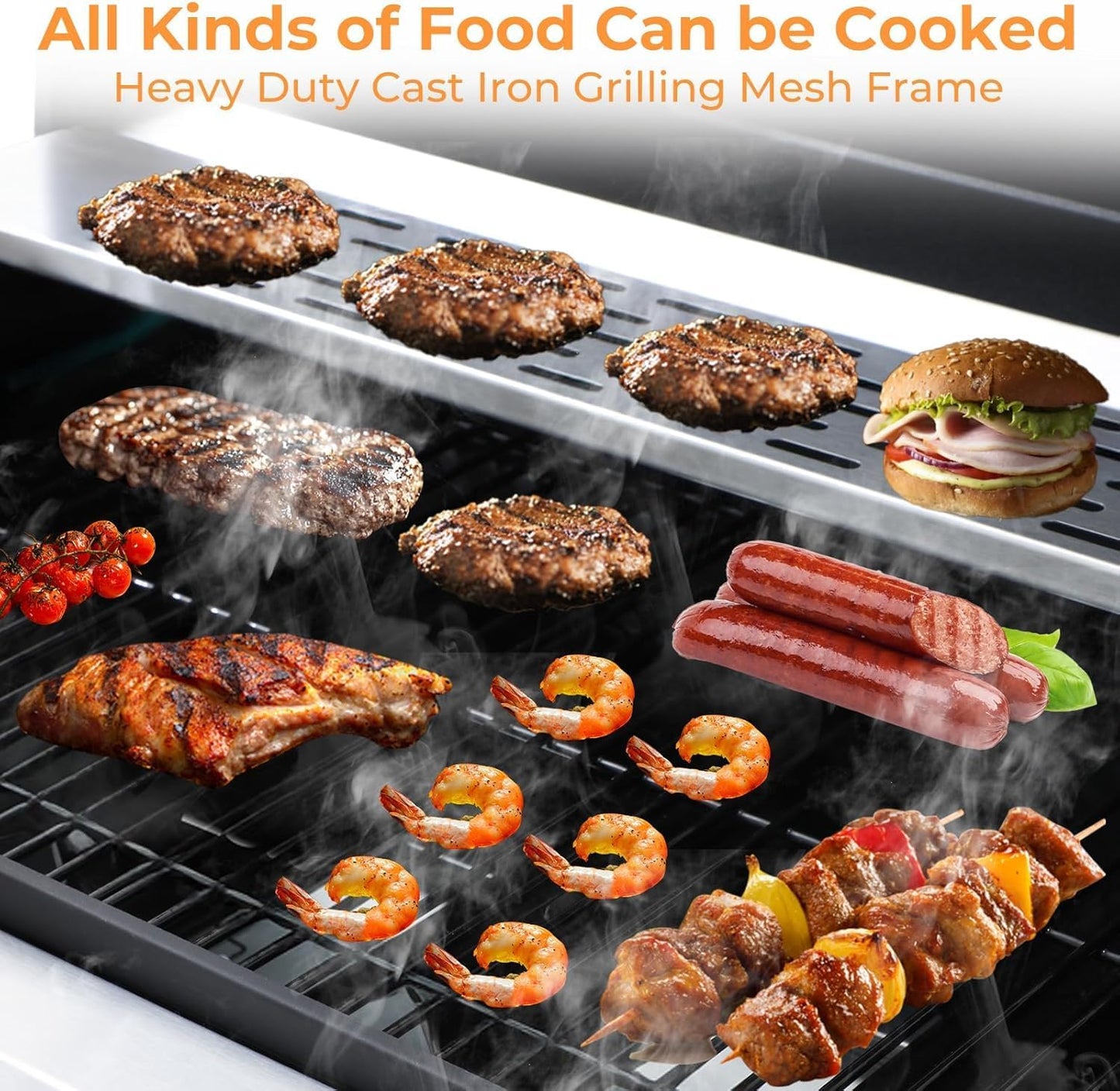 4 Burner Propane Gas Grill with Spice Rack, Foldable Side Tables, Durable Lid, Stainless Steel Burners, Built-in Thermometer, 34,200 BTU Gas Grill for Patio, Garden BBQ