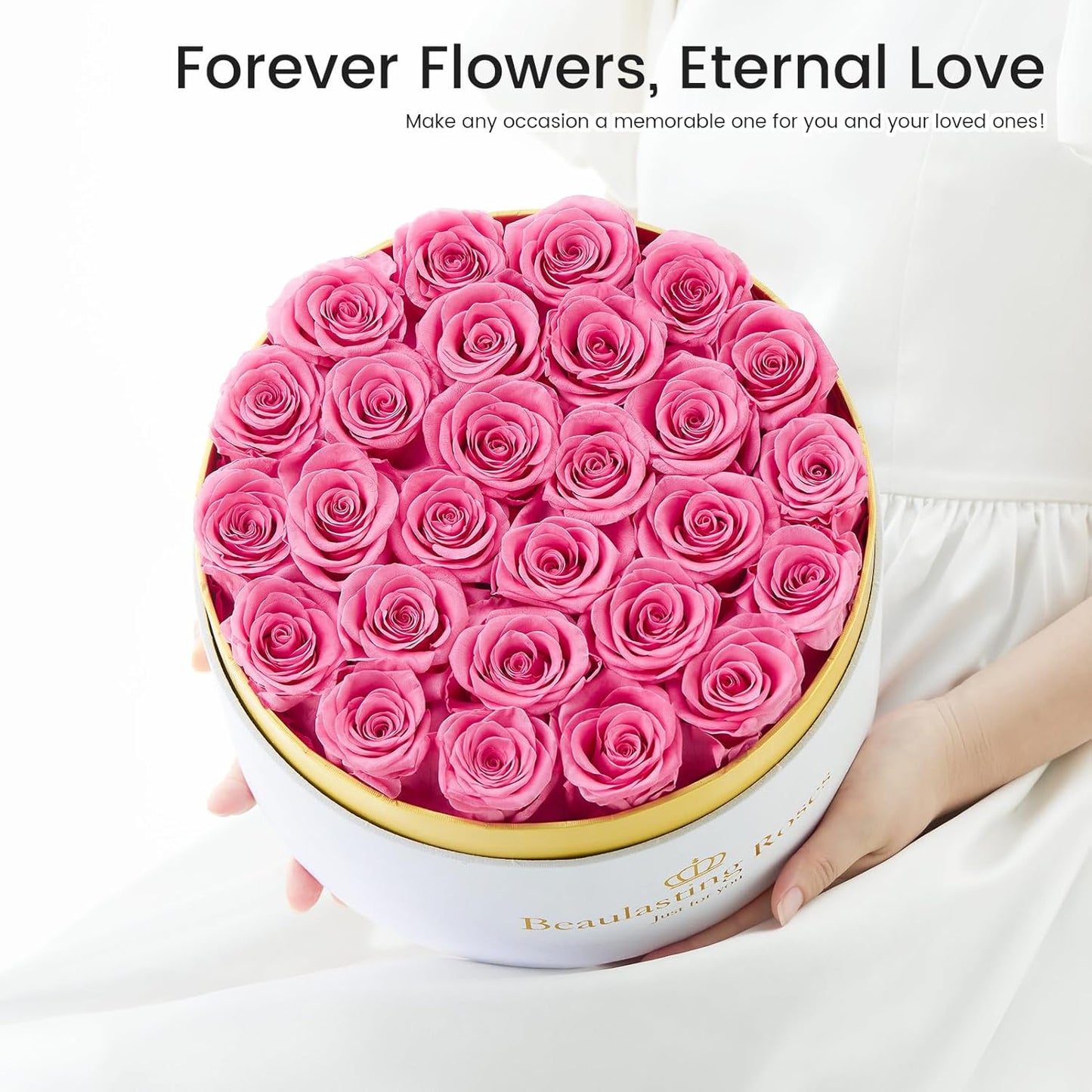 Preserved Roses Forever Flowers Real Roses in a Box Mother's Day Birthday Flowers for Her Mom Women Wife Valentine's Day, Pink, 27 Piece