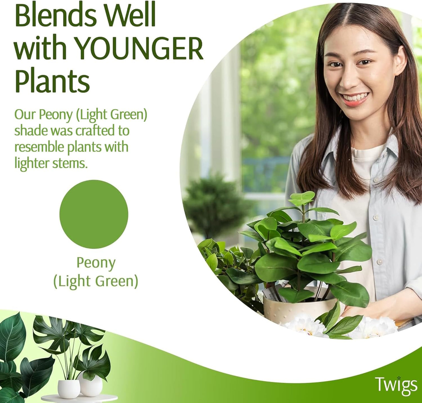 Twigs - Plant Support Stakes for Indoor, Outdoor & Climbing Plants, Gardening Supplies, Garden Accessories, Trellis & Ring Alternative, Made in USA - Peony (Light Green), 10 Pack, 12" L, Mini Twigs