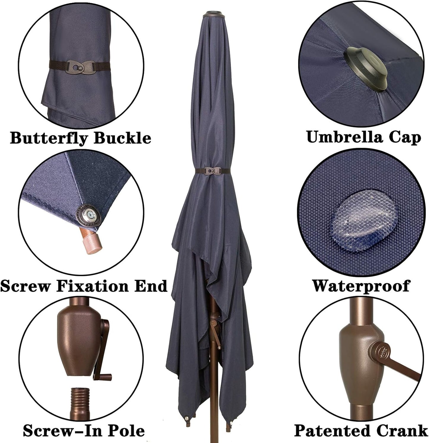 Ogrmar 6.5x10ft Patio Umbrella Rectangular Outdoor Table Umbrella with Crank & Push Button Tilt for Terrace, Backyard, Garden, Courtyard, Swimming Pool, Lawn (Navy Blue)