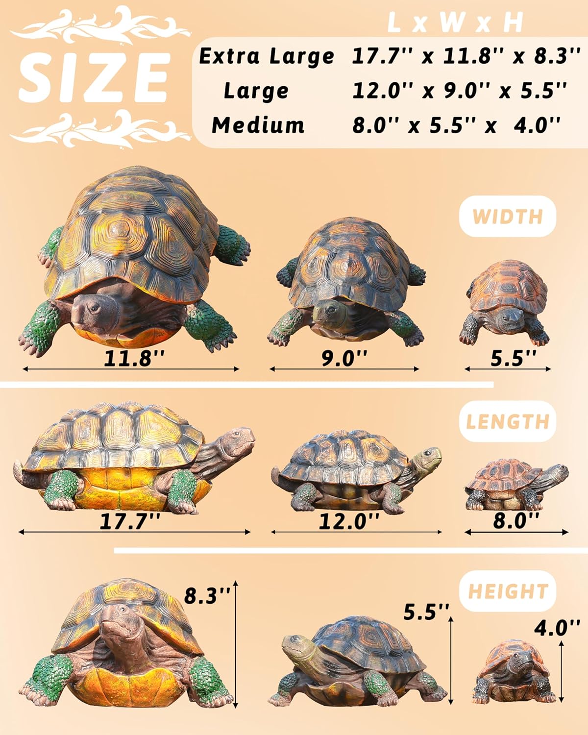 Turtle Statue, Resin Garden Sculpture Indoor/Outdoor Yard Lawn Ornament,Home Decor (Medium)