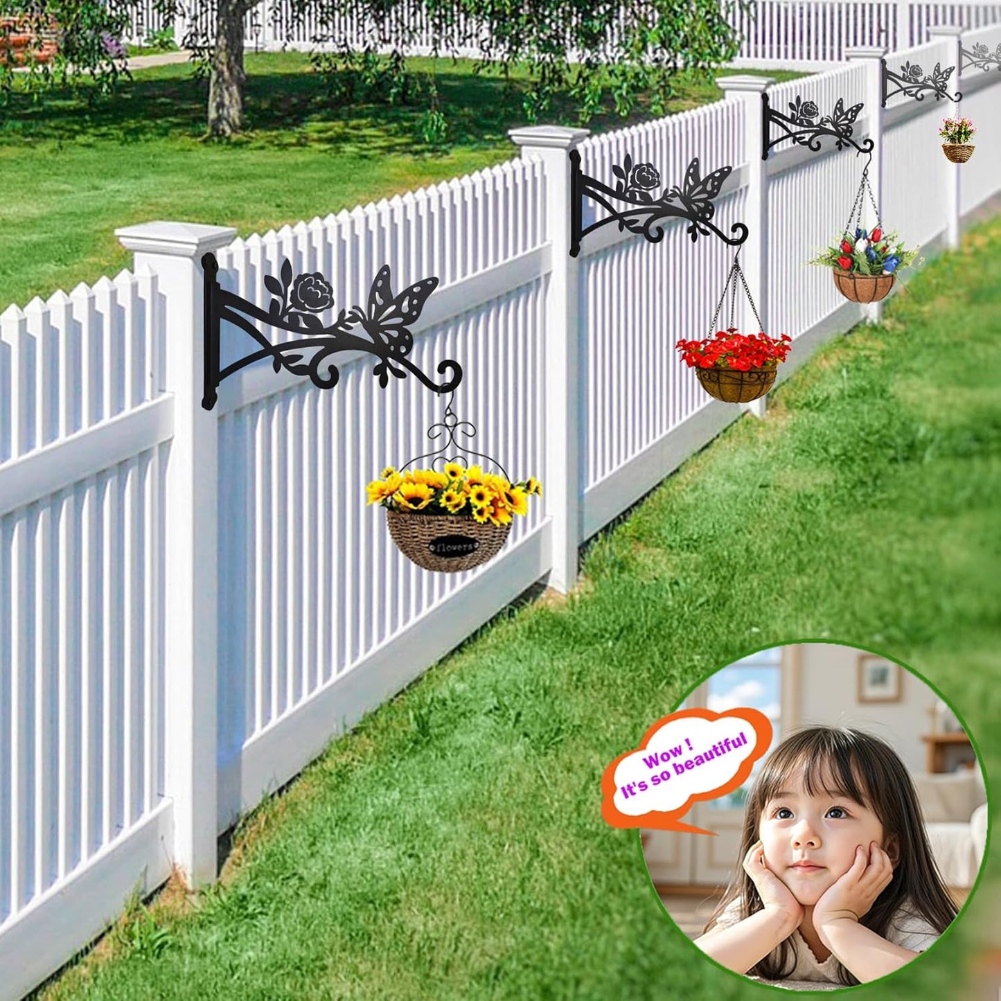 4 Pack Plant Hanger Hook,12in Heavy Duty Hanging Basket Hooks, Metal Plant Wall Hanger with Butterfly Pattern,Plant Bracket for Outdoor or Indoor Hanging Plants,Bird Feeder,Lantern,Home Decor