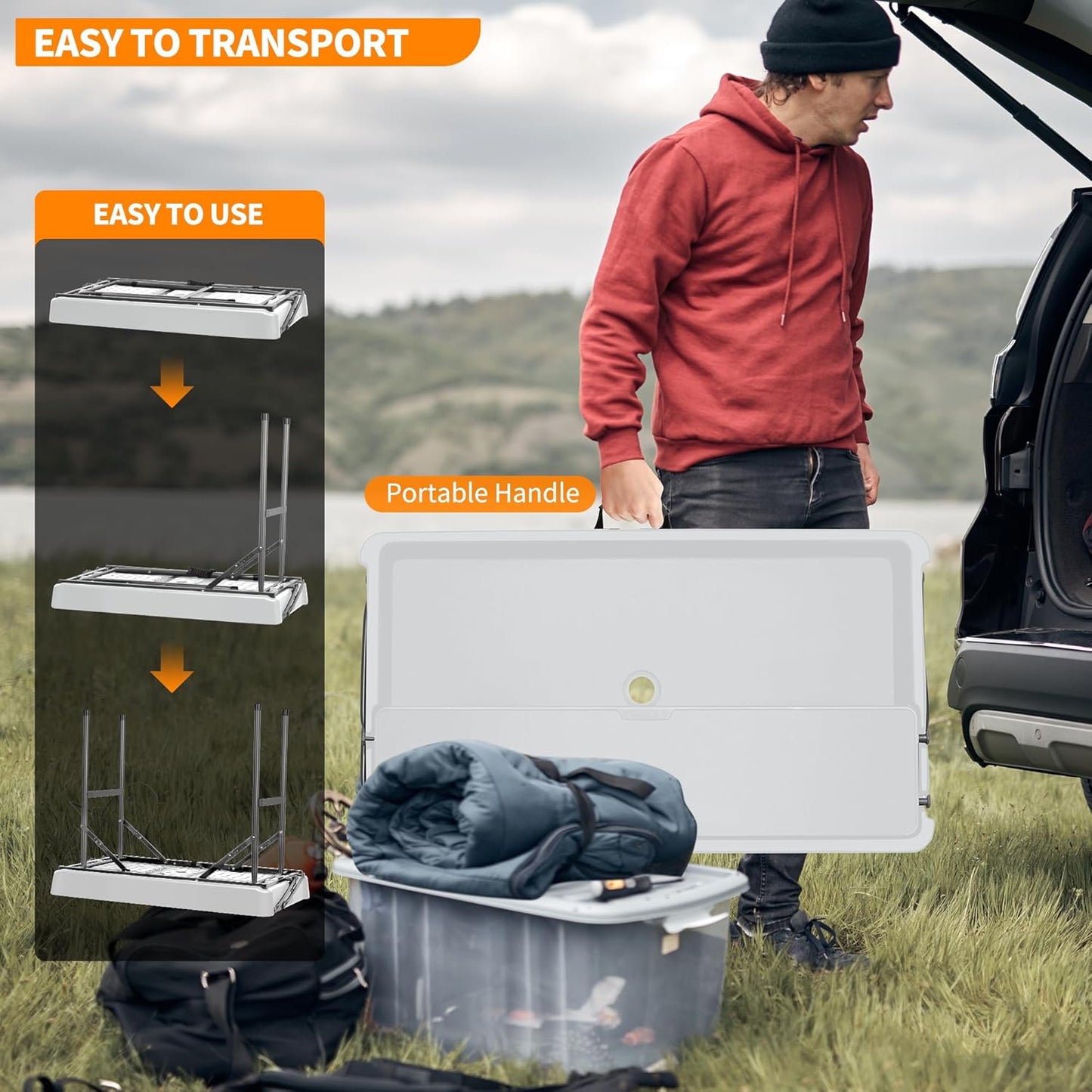 Portable Folding Ice Cooler Table - 2 Tier Outdoor Cooler Table with Removable Matching Skirt and Shelf, Ice Tables for Party, Camping, Picnic, Foldable Self-Serving Beverage Cooling Bar(White)