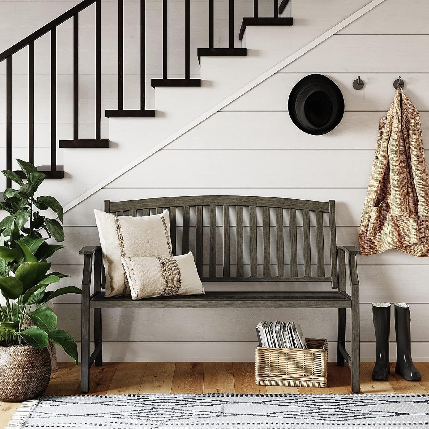 Grand patio Outdoor Bench Garden Bench with Metal Armrests and Seat, Bench with Aluminum Back for Outdoors Lawn Yard Porch, Savannah Gray