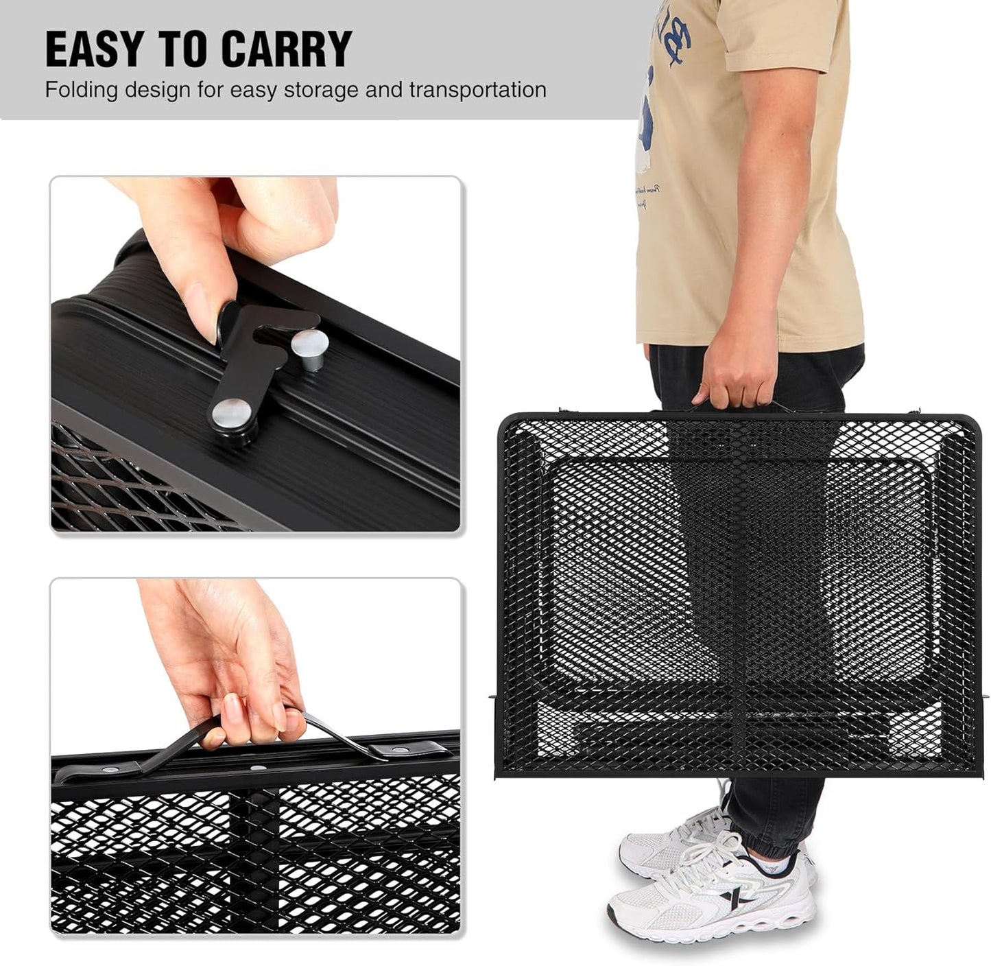 RedSwing Folding Grill Table with Extension Space, Adjustable Height Portable Large Stand Camp Table for Outdoor Indoor Camping Picnic BBQ, Black with Side Panels