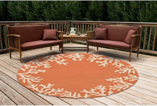 Liora Manne CAPRI Indoor/Outdoor Handmade Synthetic Blend Durable Area Rug - Traditional Border Coastal Beach Accent (Coral Border Coral) (5' Round)