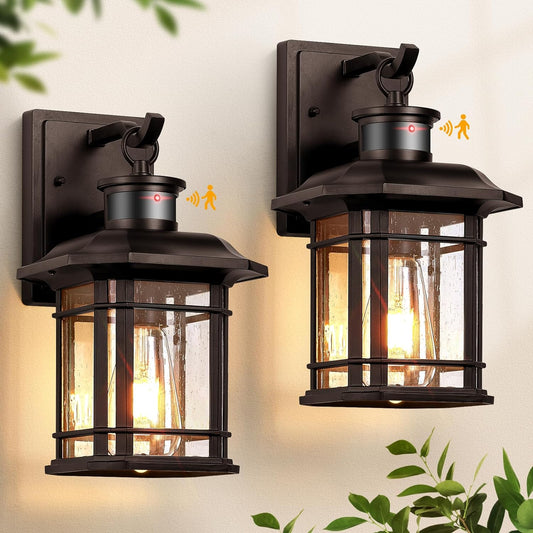 VIANIS Motion Lights for Outside, 2 Pack Dusk to Dawn Exterior Lighting Fixtures, Bronze Front Porch Light Lantern, Waterproof Outside Lights for House, Porch, Entryway, Oil Rubbed Bronze, Anti-Rust