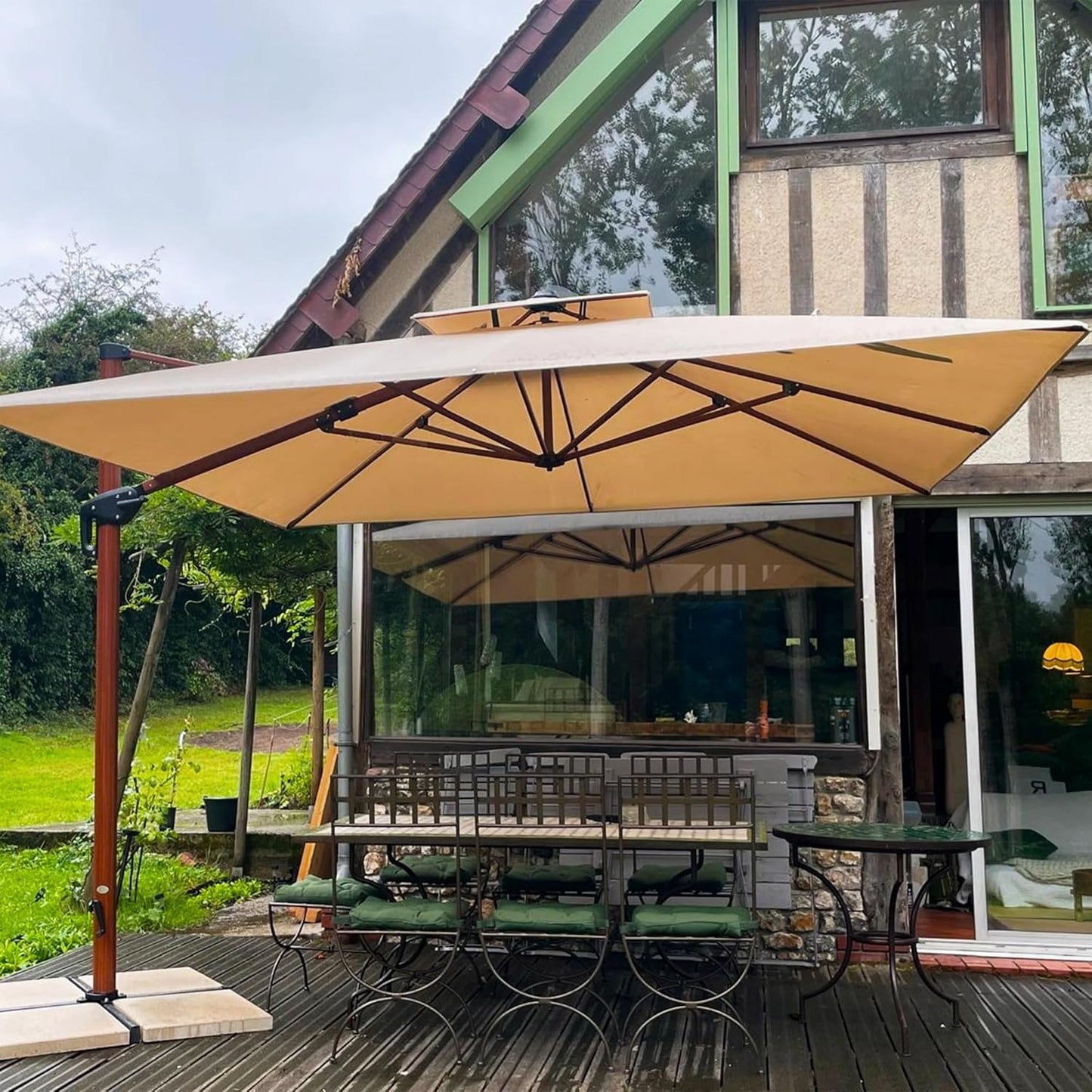 PURPLE LEAF 12ft Patio Umbrella Outdoor Square Umbrellas Large Cantilever Umbrella Windproof Offset Umbrellas Heavy Duty Sun Umbrella for Garden Deck Pool Patio, Beige