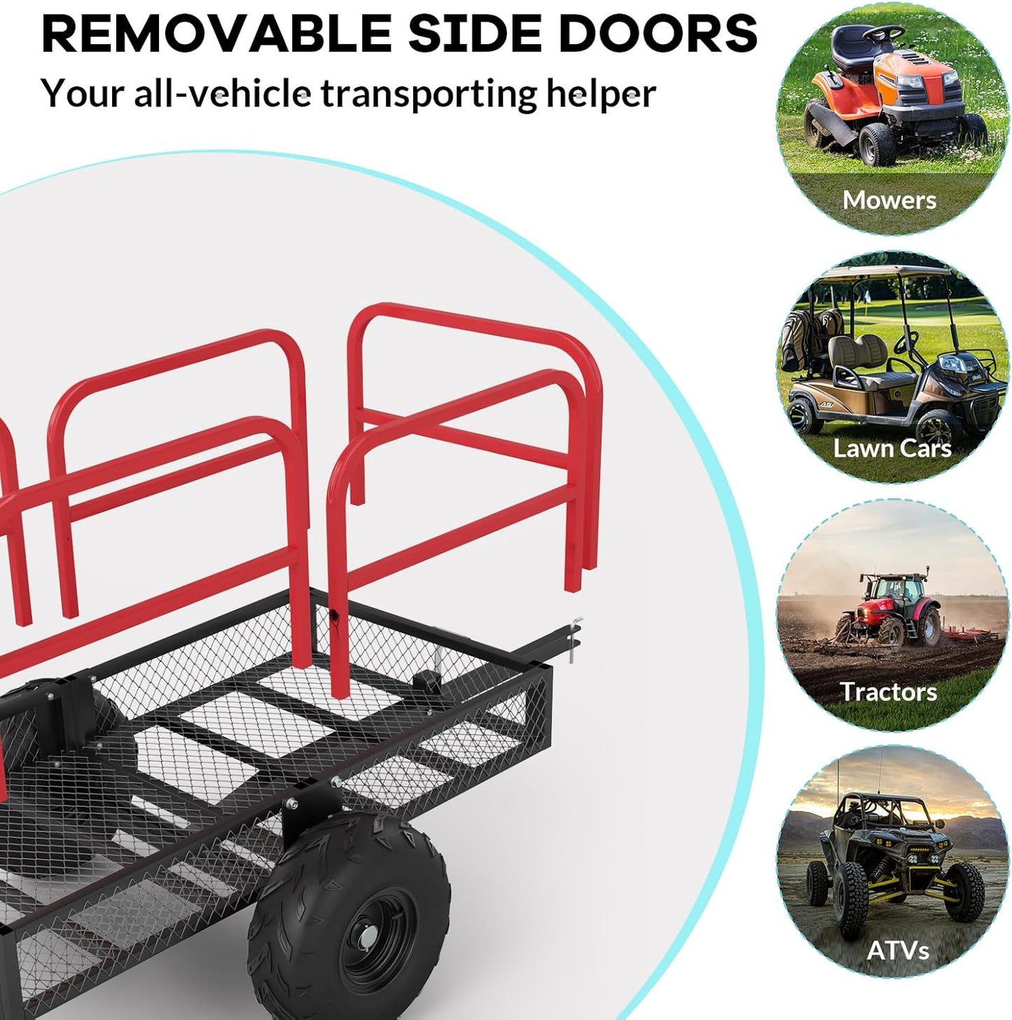 ATV Trailer Pull Behind Dump Cart, 1700lbs 17 Cubic Feet, Heavy Duty Yard Garden Trailer with Removable Sides and 2 Tires for Lawn Mower, Tractor