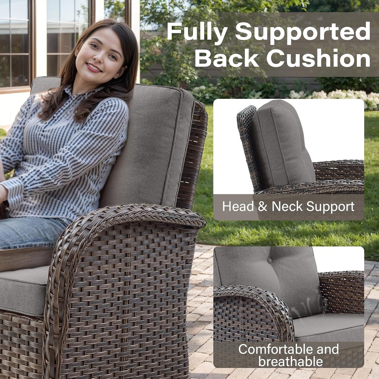 6 Piece Patio Conversation Sets - Wicker Patio Furniture Sets with Outdoor Swivel Rocker Chairs Outdoor Couch Perfect for Deck Patio Backyard, Brown Wicker Grey Cushion